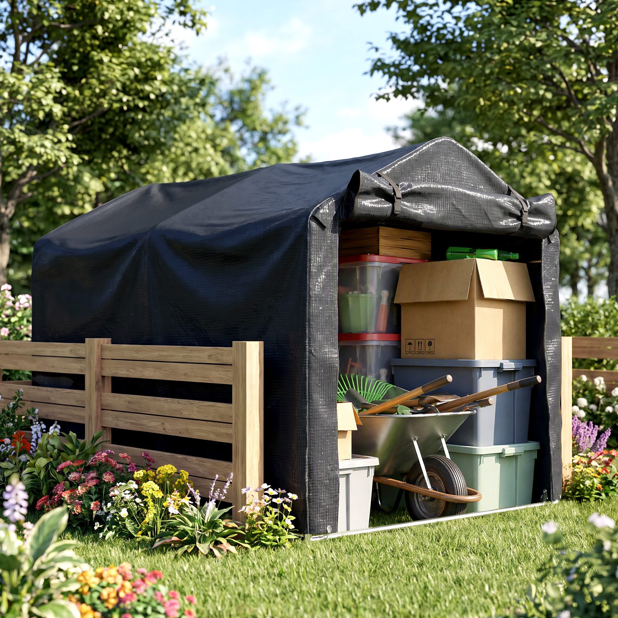 Outsunny Gerätezelt Garagenzelt mit Rolltür, Foliengerätehaus Fahradgarage, Personen: 3 (UV-beständig Fahrradabdeckung, 1 tlg., wasserdicht Zeltgarage), für Terrasse, Garten, 220 x 157 x 165 cm Schwarz
