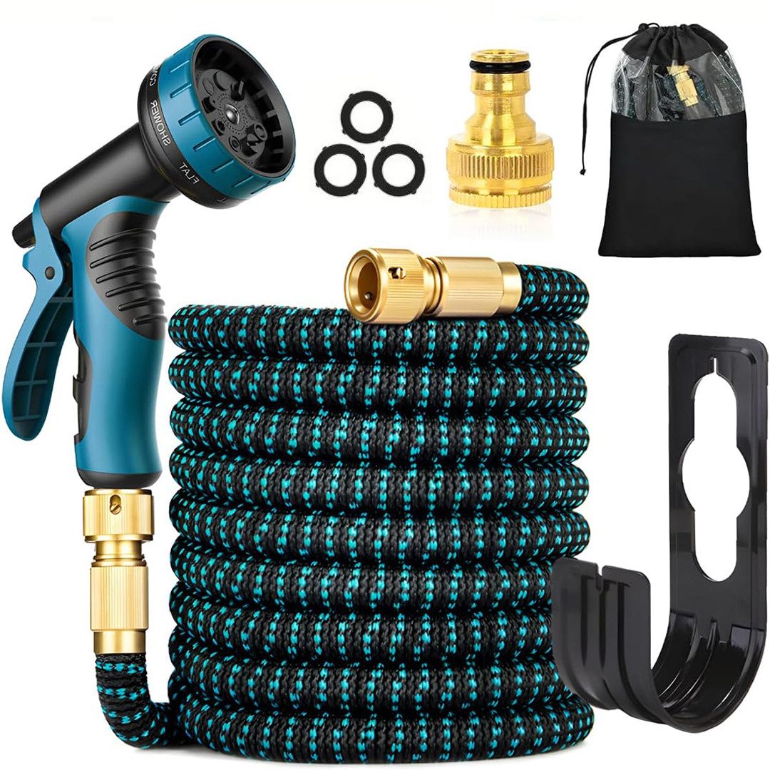 Kityhome Gartenschlauch 50FT Flexibler Gartenschlauch mit 8-Funktion Sprühdüse, Komplett-Set, 15m, 3-lagiges Latex, Universelle Messinganschlüsse (1/2" & 3/4)