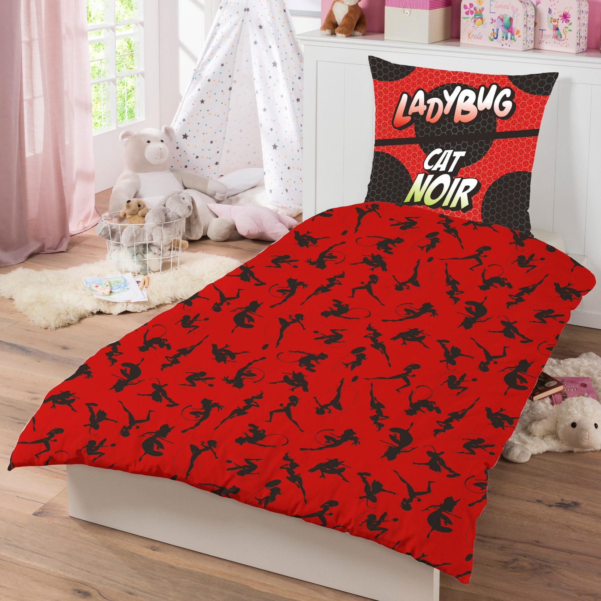 BERONAGE Kinderbettwäsche Miraculous Ladybug Duo Bettwäsche Linon / Renforcé, 100% Baumwolle, 2 teilig, 135x200 + 80x80 cm