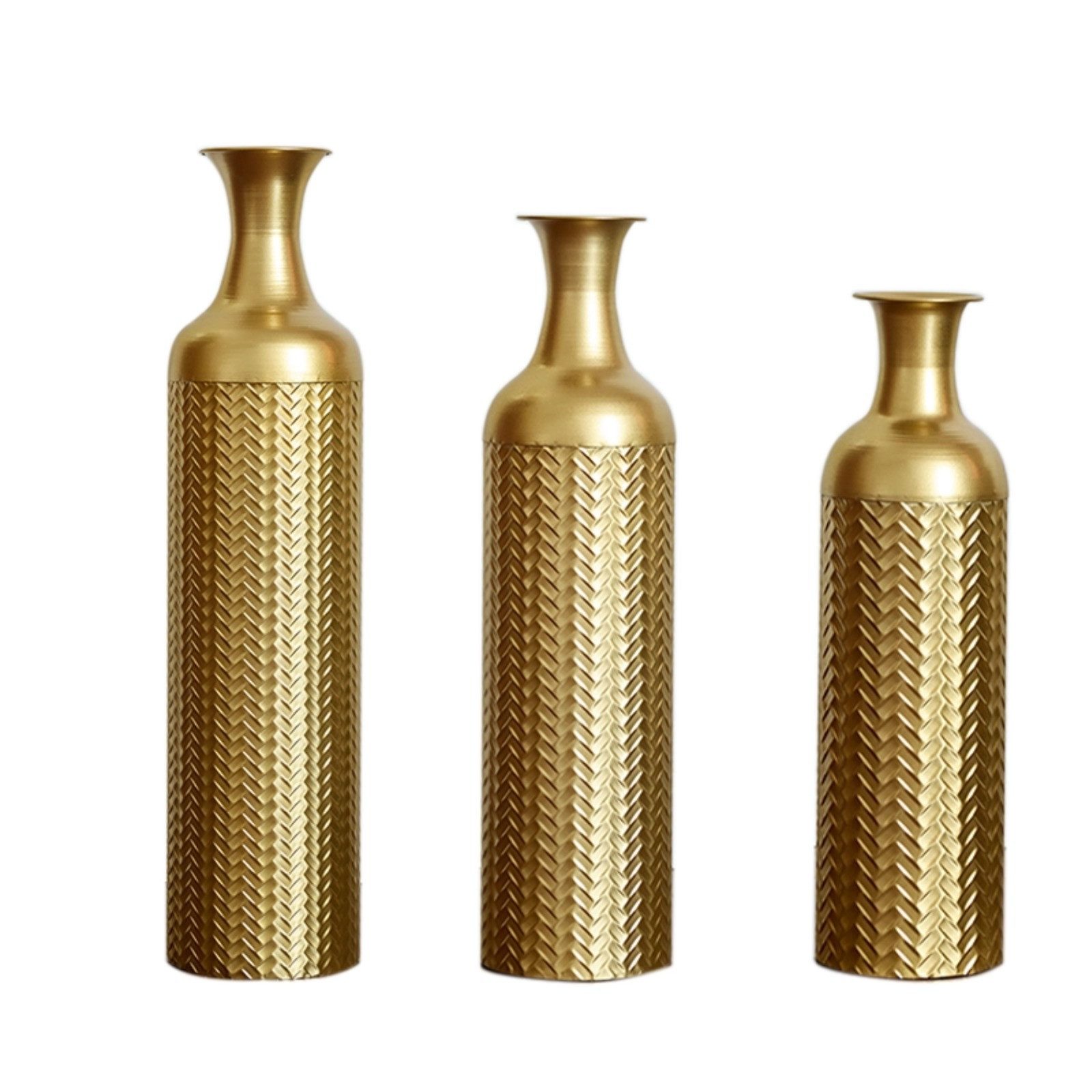 Celya Bodenvase Boden bis zur Decke reichende Vase – 83/65/50 cm hohes Metallvasen Set (Set, Bodenbelag, Wohnzimmer, Schlafzimmer), 3er-Set Retro-Bodenvasen, Pampasgraszweig, hohe dekorative Vasen