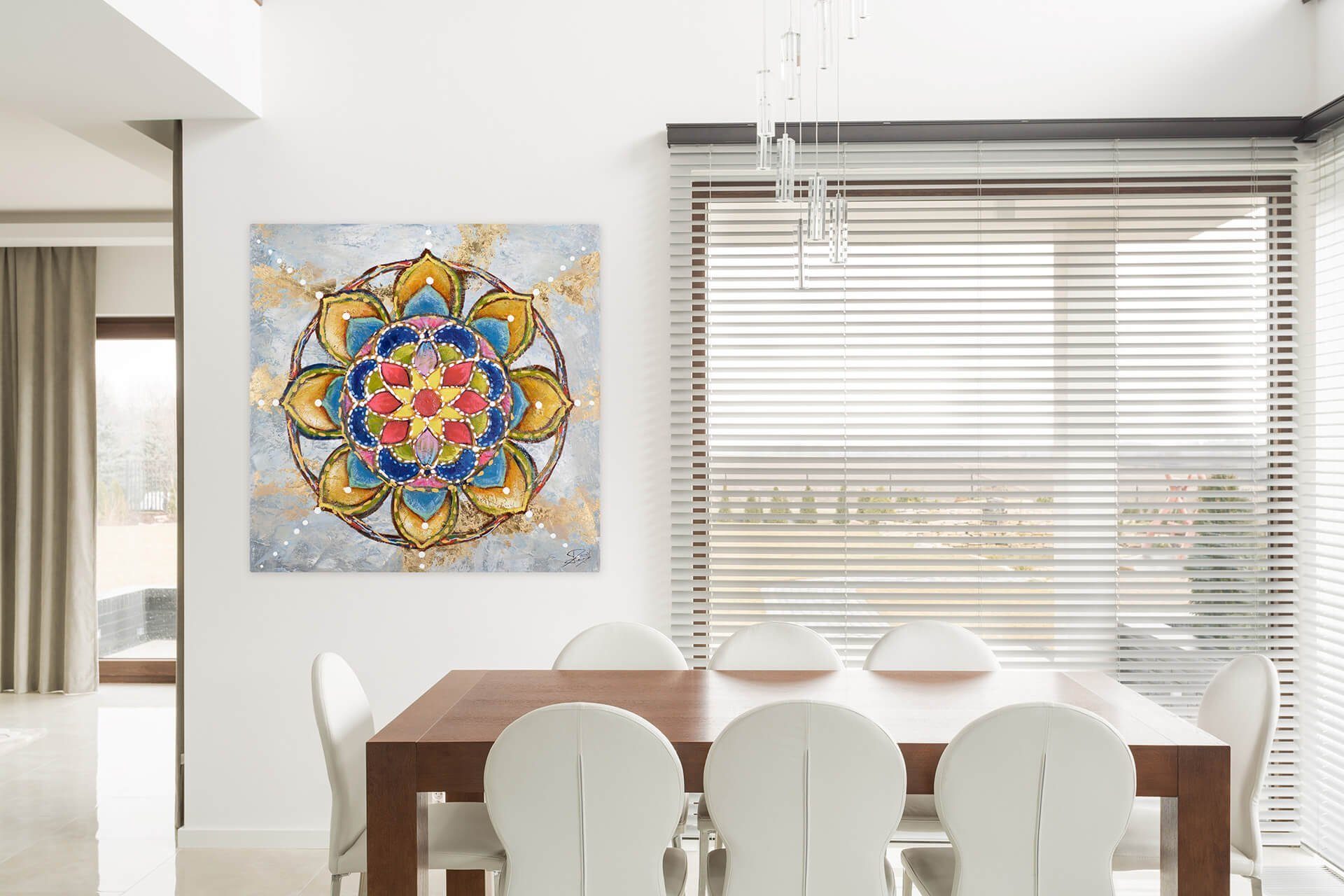 KUNSTLOFT Gemälde Mandala Wohnzimmer HANDGEMALT Wandbild 80x80 100% Love Leinwandbild cm