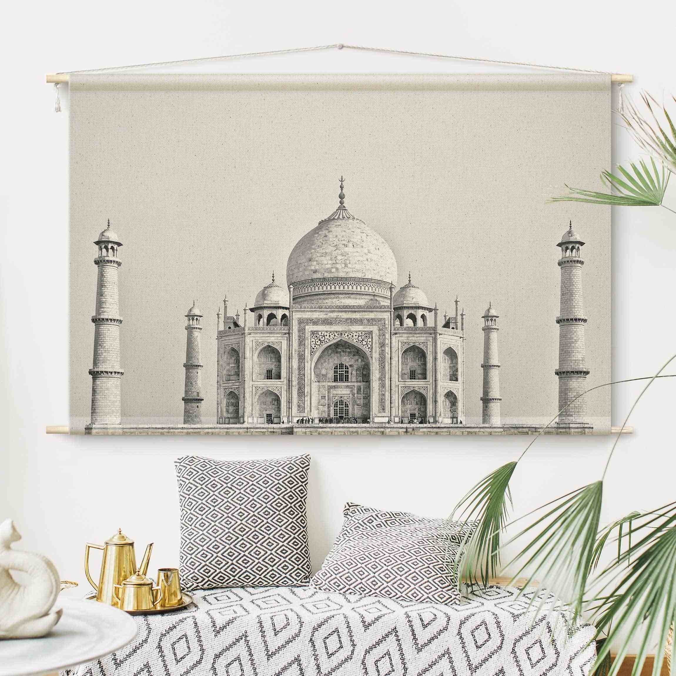 Bilderdepot24 Wandteppich modern Orientalisch Städte schwarz-weiß grau, rechteckig, Höhe: 2.6 mm, großes Wandbild aus Natur-Baumwolle Wandbehang Stoffbild Tuch Wollseil