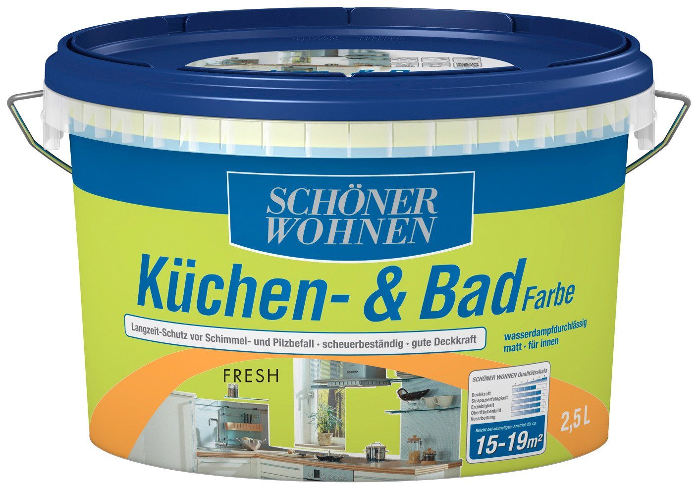 Wandfarbe Langzeitschutz und Schimmel- & 2,5 SCHÖNER Liter, Pilzbefall fresh, Küchen- WOHNEN vor FARBE Badfarbe,