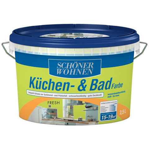 SCHÖNER WOHNEN FARBE Wandfarbe Küchen- & Badfarbe, 2,5 Liter, fresh, Langzeitschutz vor Schimmel- und Pilzbefall