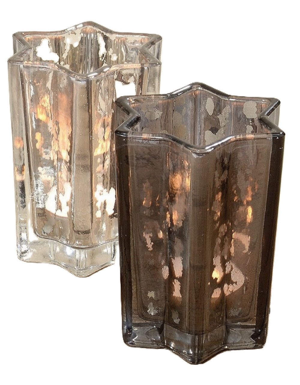 Windlicht Windlicht Teelicht Glas lackiert grau/hell Stern H ca. 10 cm 2er Set