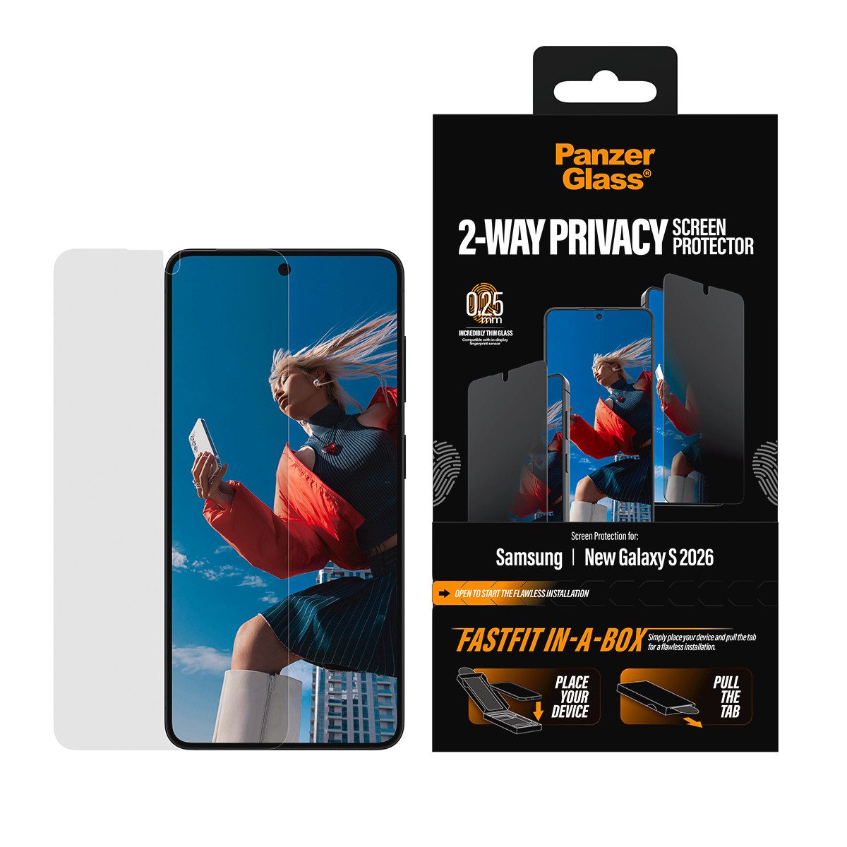 CARE by PanzerGlass Displayschutzglas 2-Way Privacy Screen Protector für Samsung Galaxy S26, Displayschutzfolie, Schutzfolie, Bildschirmschutz, kratz- & stoßfest