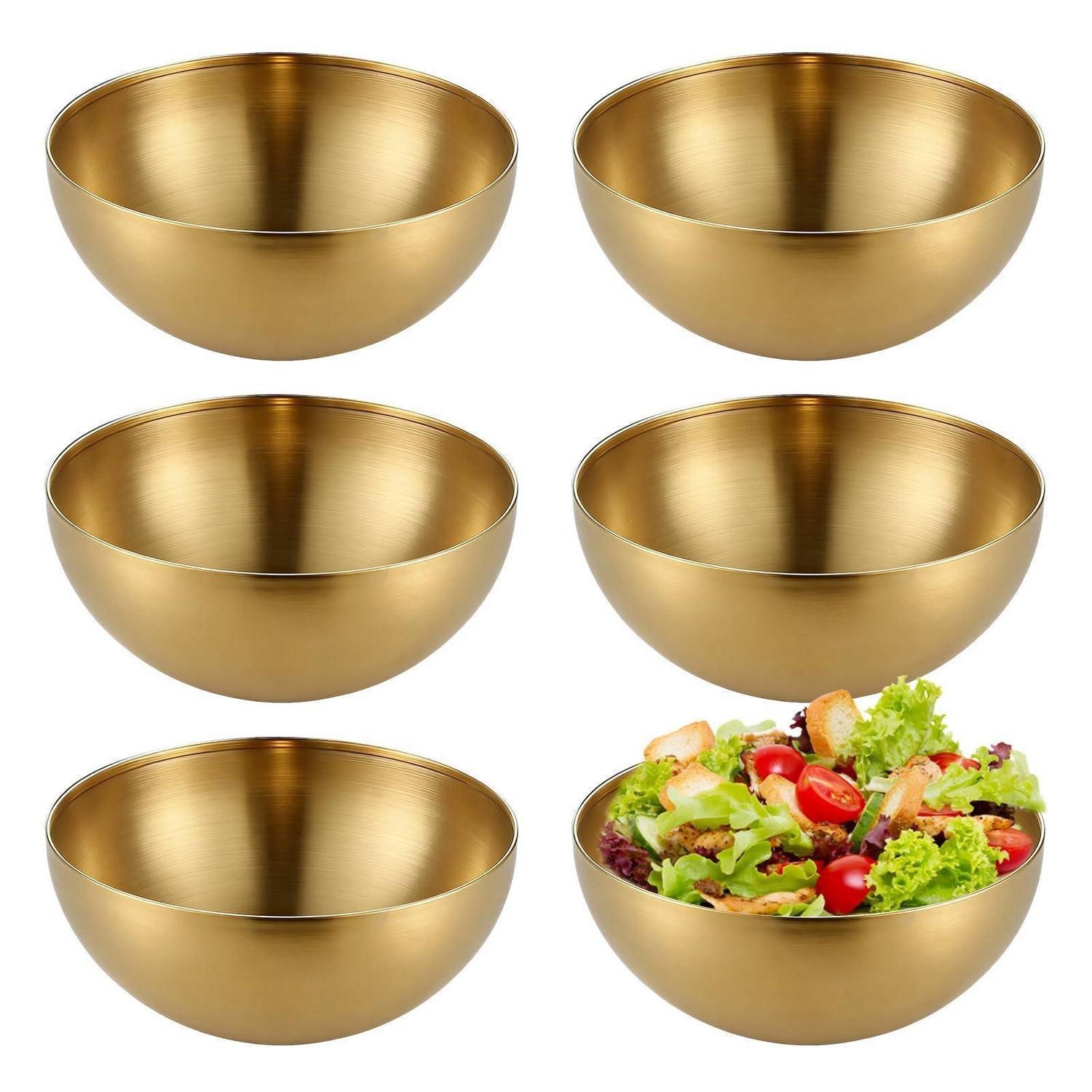 LuxusKollektion Salatschüssel 6er Set Edelstahl Schüssel Gold 15cm, Metall