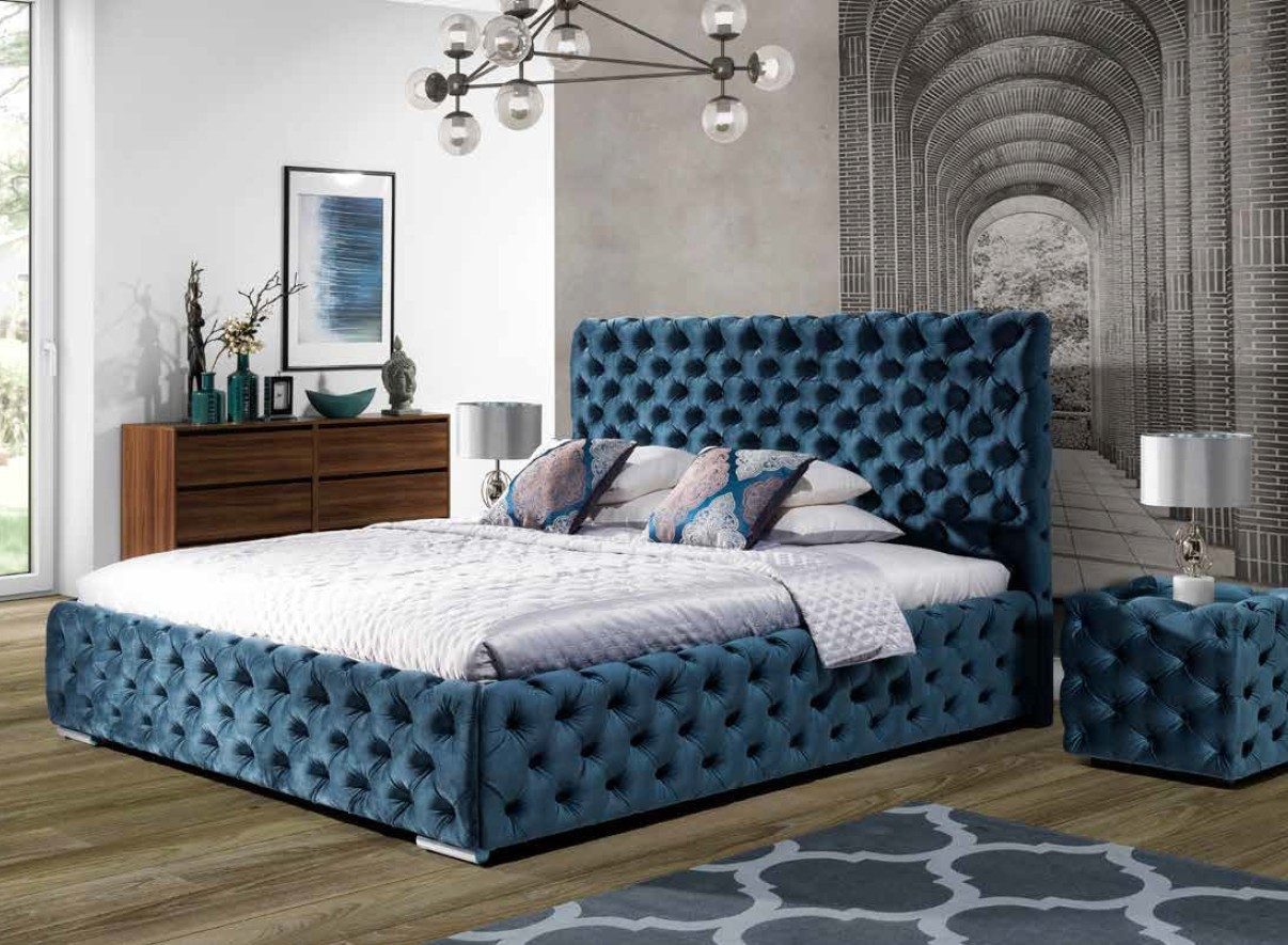 Polsterbett Chesterfield Samt-Doppelbett in elegantem Design
