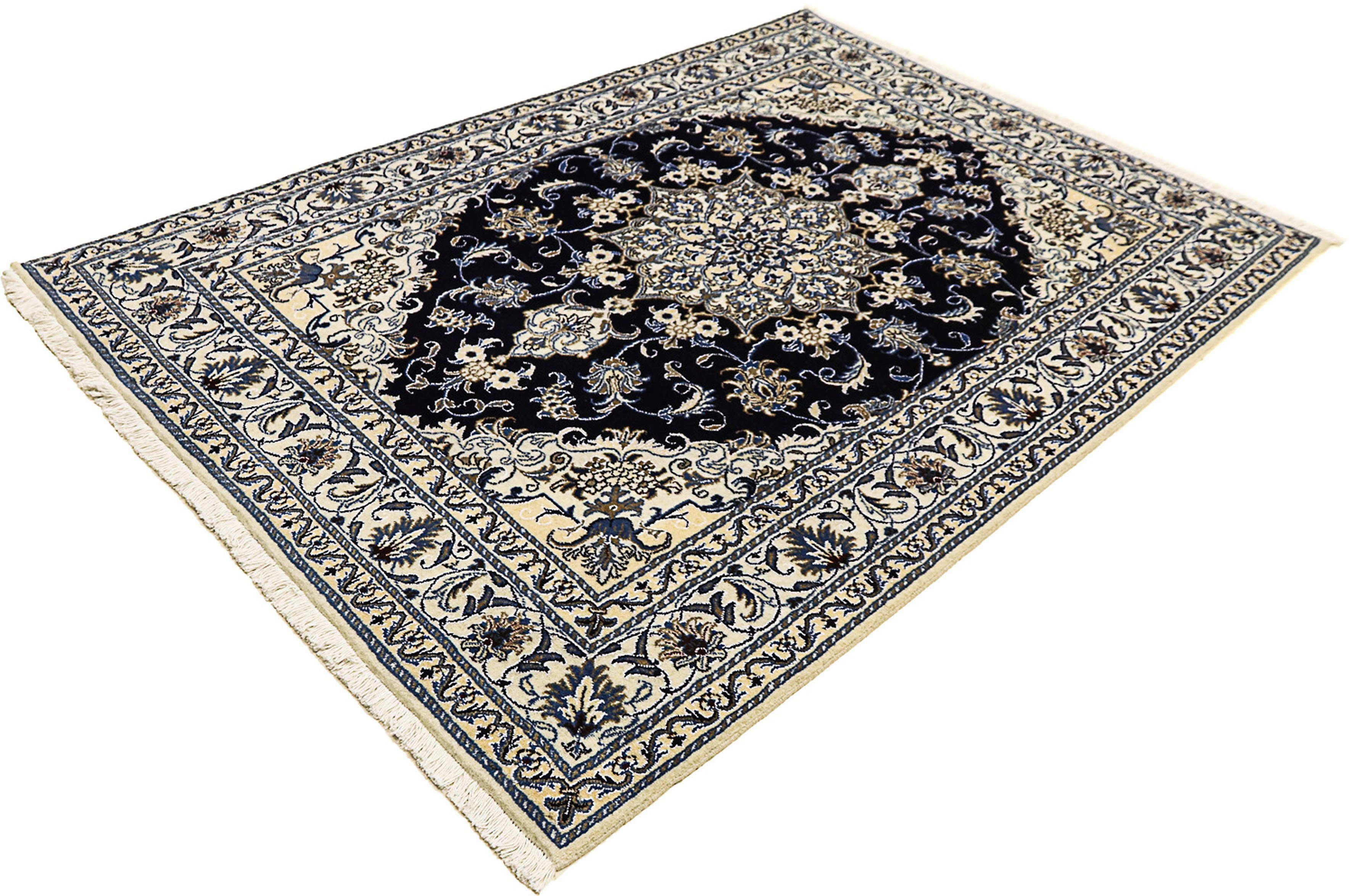 Orientteppich Perser - Nain - 206 x 147 cm - dunkelblau, morgenland, rechteckig, Höhe: 12 mm, Wohnzimmer, Handgeknüpft, Einzelstück mit Zertifikat