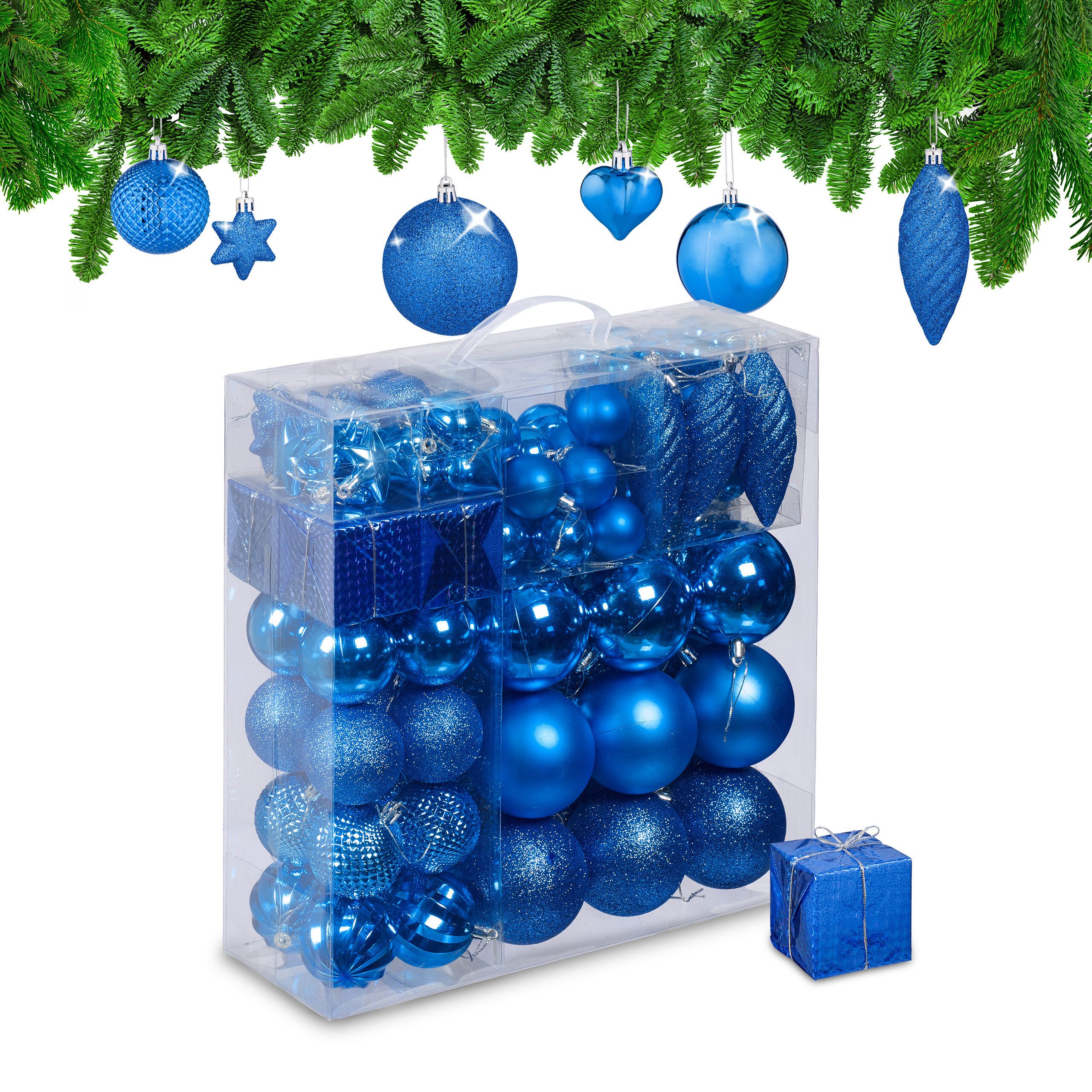 relaxdays Weihnachtsbaumkugel Weihnachtskugeln im 110er Set (110 St), blau