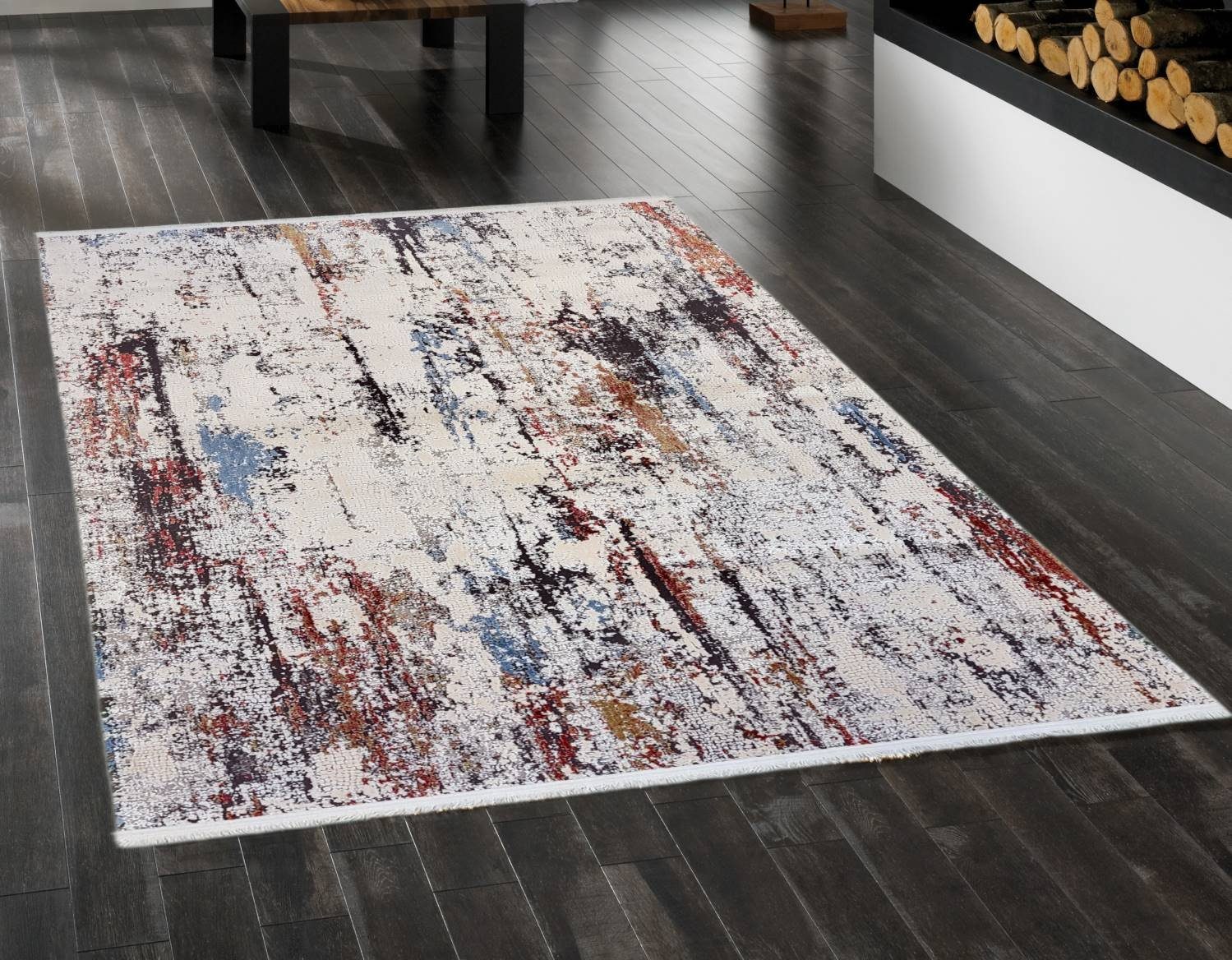 Rug Studios Teppich KOYNA, Rechteckig, Höhe: 12 mm, Wohnzimmer, 65 x 130 cm, Grau-Rose
