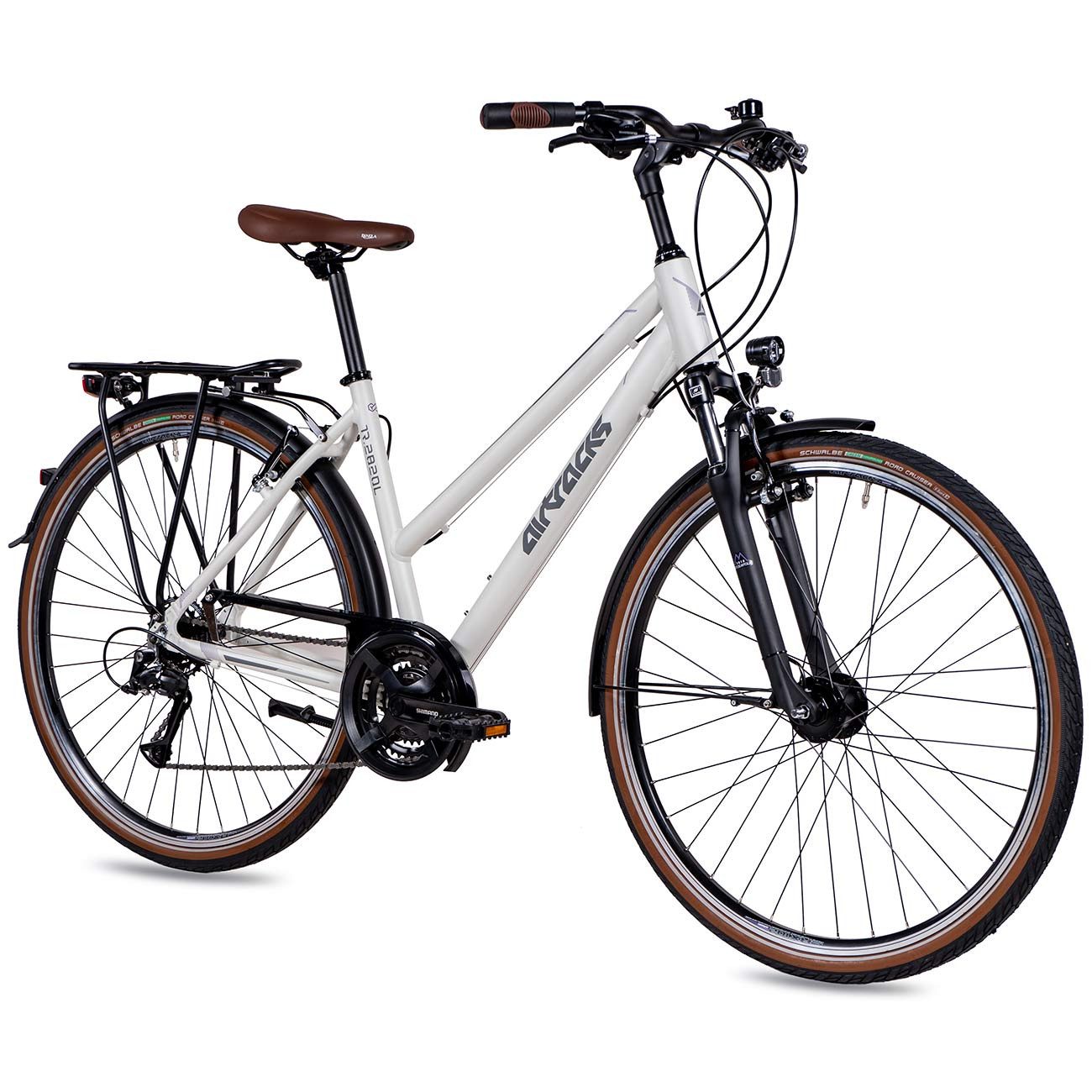 Airtracks Trekkingrad Damen Trekking Fahrrad 28 Zoll Trekkingrad TR.2820L, 24 Gang SHIMANO ACERA RD-T3000, Kettenschaltung, Weiß Matt - Rahmenhöhen 48 cm & 52 cm » Modeljahr 2024 «