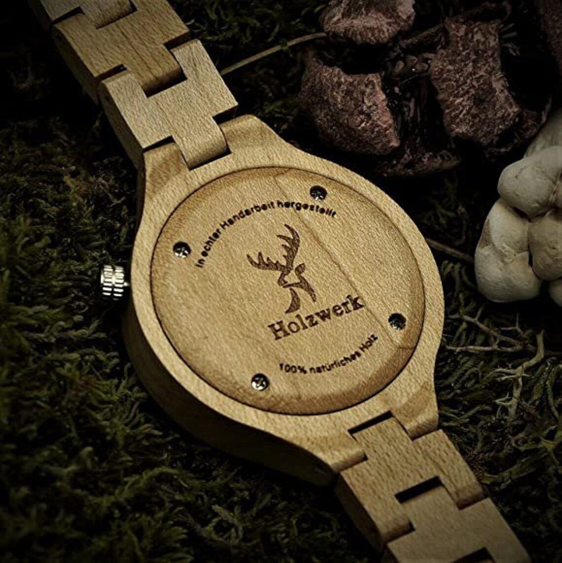 Holzwerk Quarzuhr EGGESIN kleine Damen Uhr Holz schwarz in Armband beige, Ahorn & gold