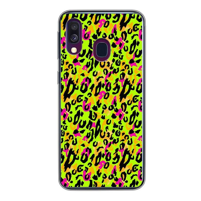 MuchoWow Handyhülle Tierprint - Panther - Neon - Gelb Handyhülle Samsung Galaxy A40 Smartphone-Bumper Print Handy