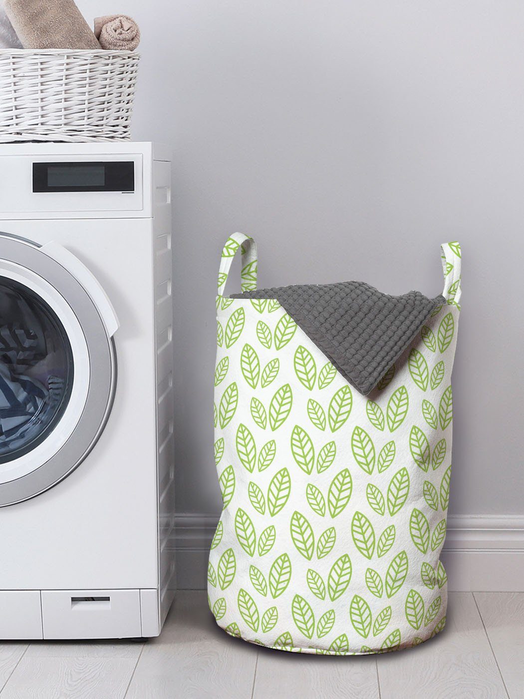Abakuhaus Wäschesäckchen Wäschekorb für Kordelzugverschluss Abstrakt Simplistic Grünes mit Griffen Blatt Waschsalons