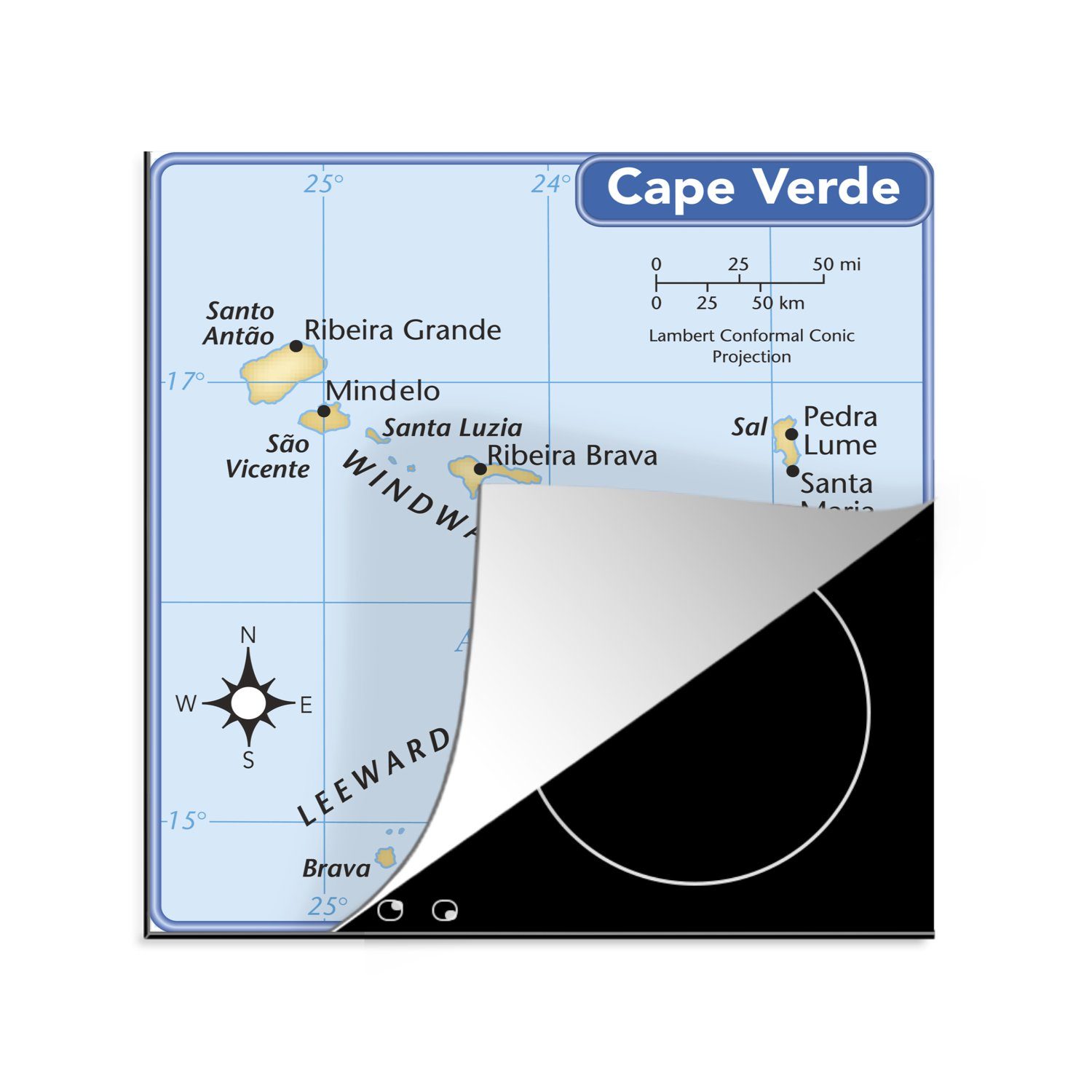 MuchoWow Herdblende-/Abdeckplatte Kap Verde Illustration mit einem Kompass, Vinyl, (1 tlg), 78x78 cm, Ceranfeldabdeckung, Arbeitsplatte für küche