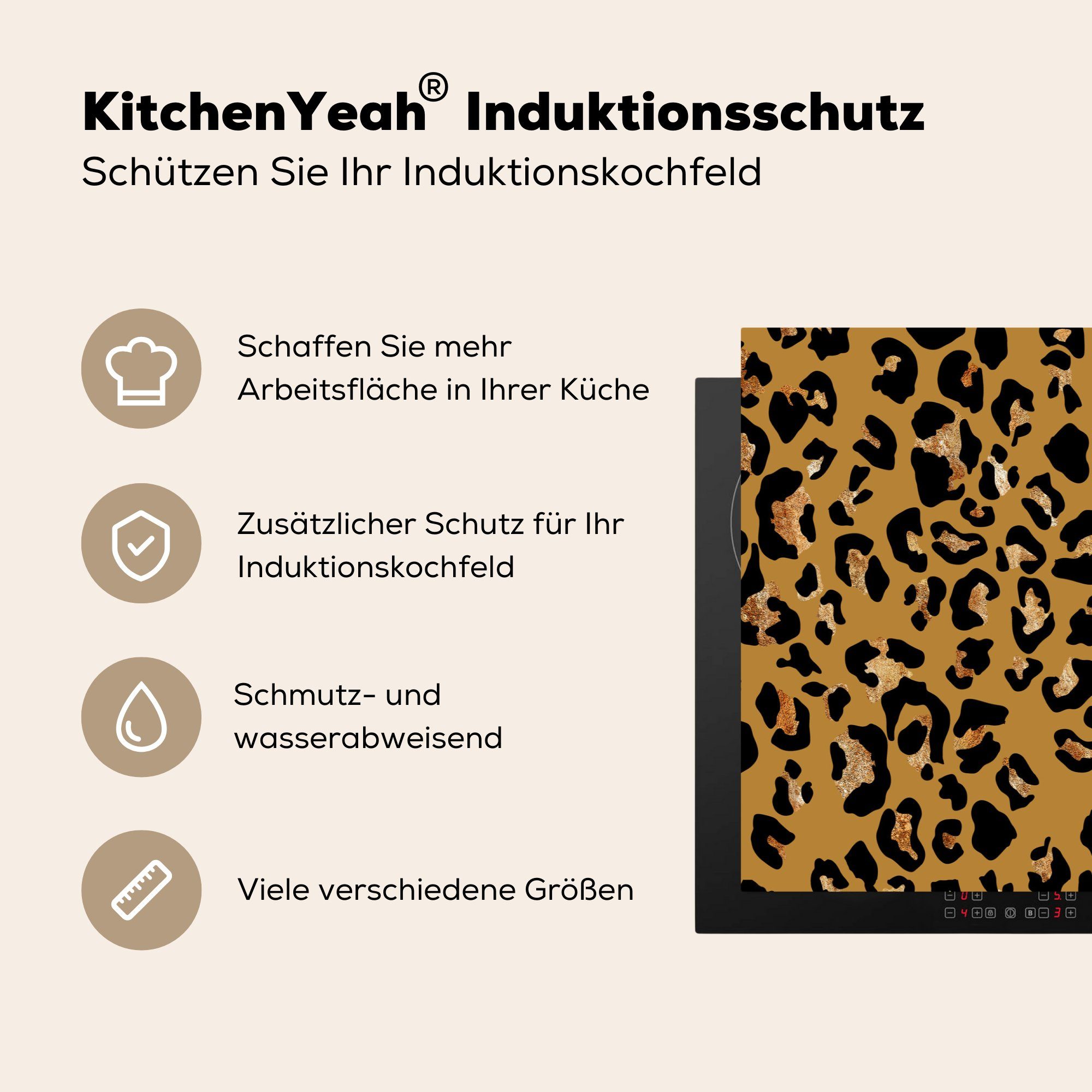 MuchoWow Herdblende-/Abdeckplatte Tiere - Pantherdruck Schutz Vinyl, die Induktionskochfeld tlg), für Muster, (1 küche, cm, Ceranfeldabdeckung 81x52 