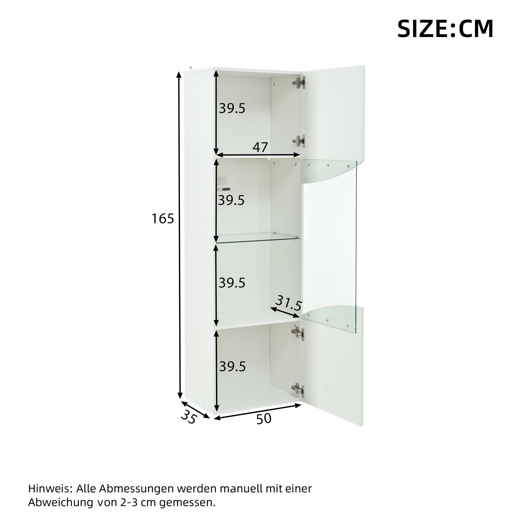 Celya Vitrine hoher Schrank mit großem Stauraum und LED-Beleuchtung (konkav bogenförmige Wellenoberflächengestaltung) Ideal für Wohnzimmer, Flur, Schlafzimmer oder Eingangsbereich