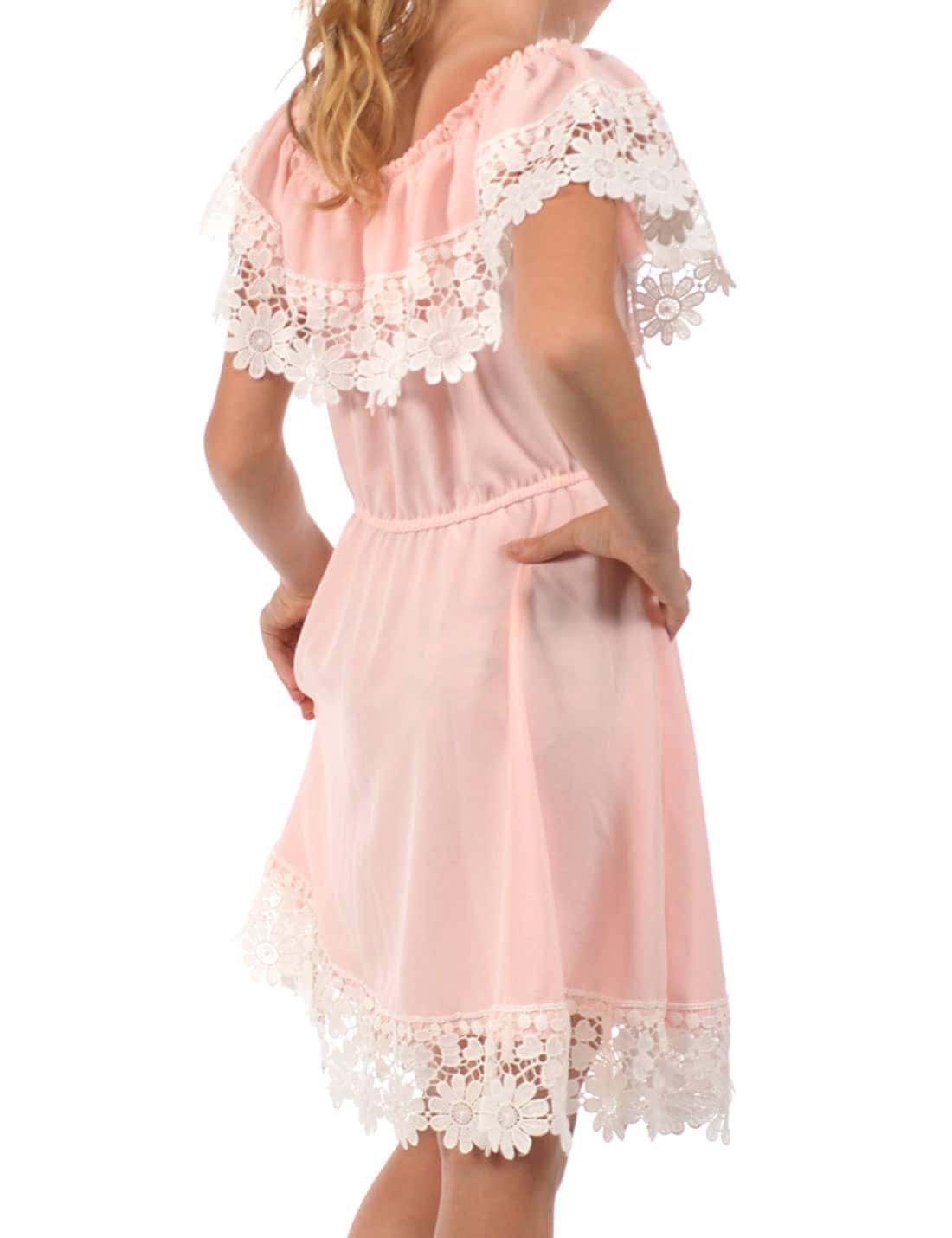 Mädchen Rosa Spitze Schulterfrei Kleid mit bequem zu Sommerkleid (1-tlg) KMISSO tragen