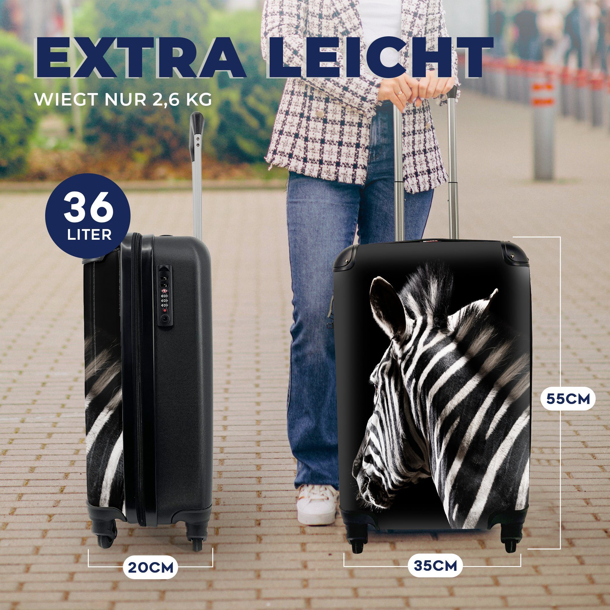 4 mit Schwarz Trolley, Tier - Reisetasche Zebra Rollen, Handgepäck rollen, für Ferien, Handgepäckkoffer - Reisekoffer MuchoWow Porträt, -