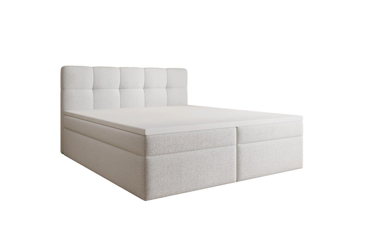 Luxusbetten24 Boxspringbett Cozy II in Teddy Bouclé, mit Stauraum, inklusive Topper
