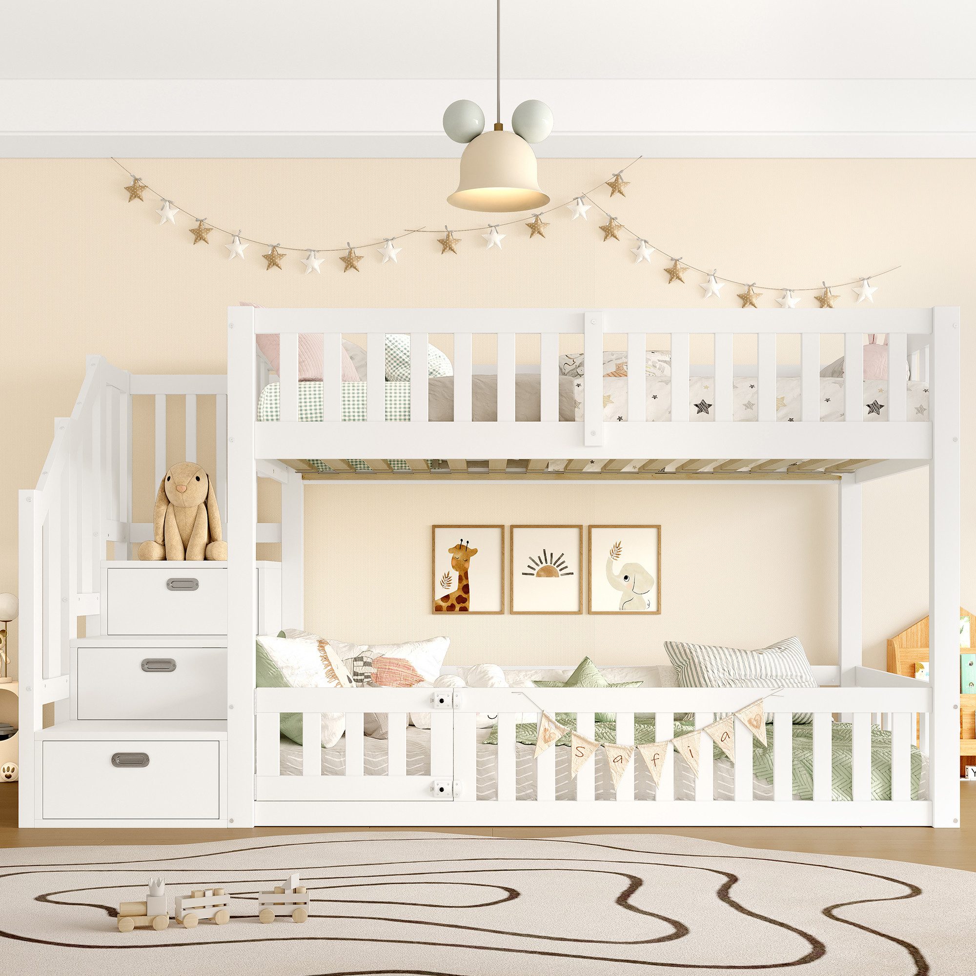 Flieks Etagenbett, Massivholz Kinderbett 90x200cm mit Stauraumtreppe & ober günstig online kaufen