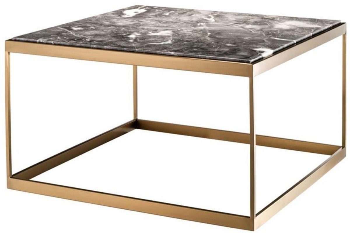 Casa Padrino Beistelltisch Beistelltisch Grau / Messing 65 x 65 x H. 38 cm - Luxus Edelstahl Tisch mit Marmorplatte