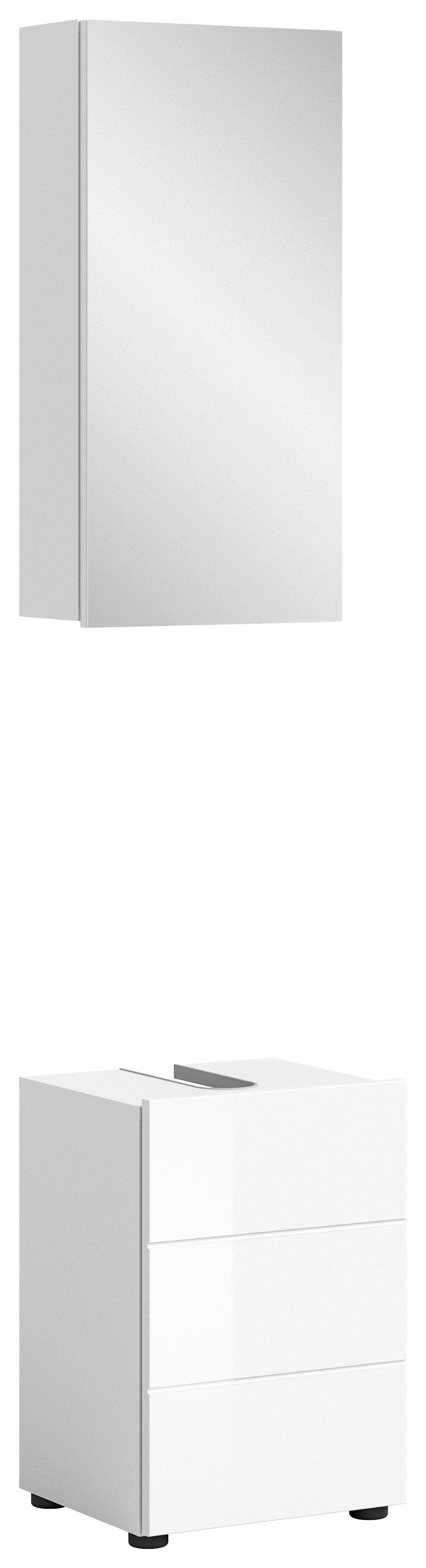 welltime Badmöbel-Set BIEL, TOPSELLER, 2 teilig, inkl. Beleuchtung, MDF Front, Rillenoptik, (2-St., best. aus: Waschbeckenunterschrank, Spiegelschrank inkl. Beleuchtung), Badmöbel, Kombination, Kombi, Badezimmer, Badkombination, Badschrank