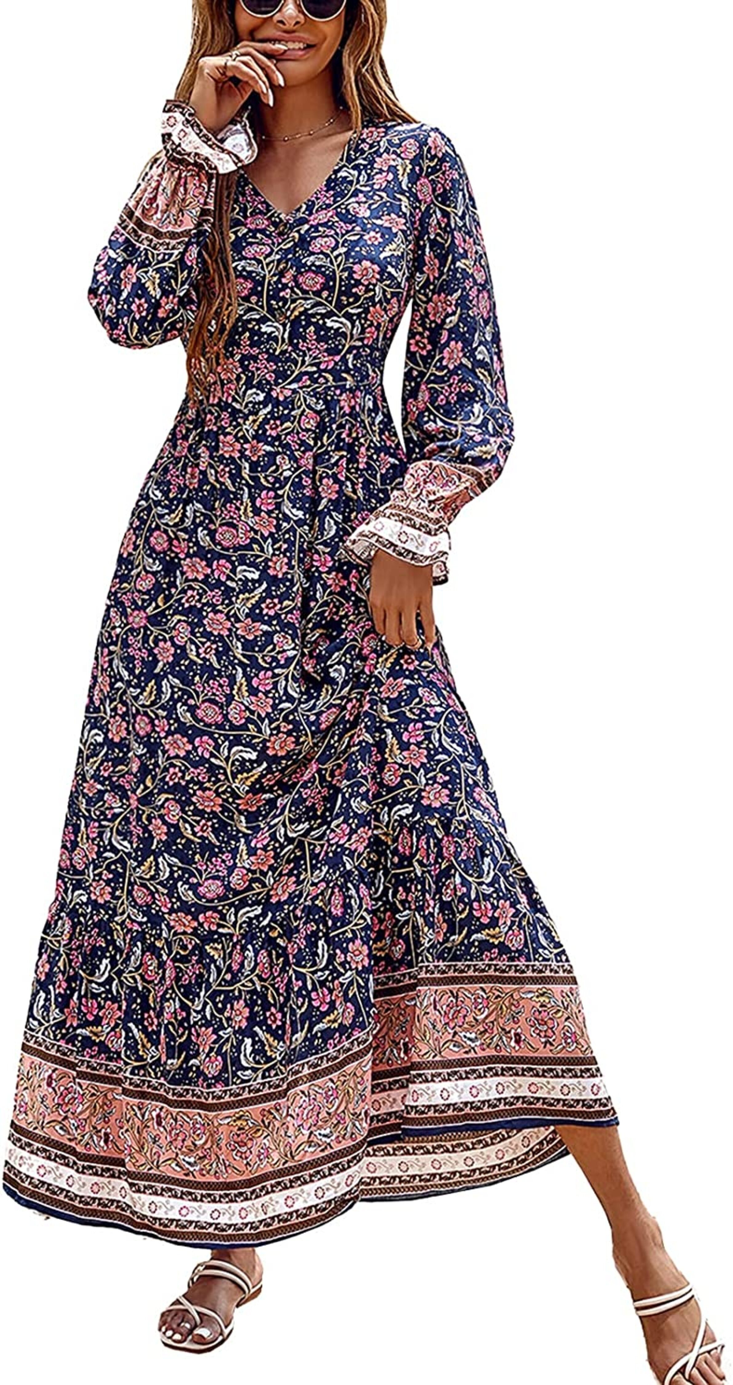 Mmgoqqt Jerseykleid »Damen Langarm/Kurzarm V-Ausschnitt Kleider Casual Boho  Kleid Maxikleid mit Taschen Partykleid« online kaufen | OTTO