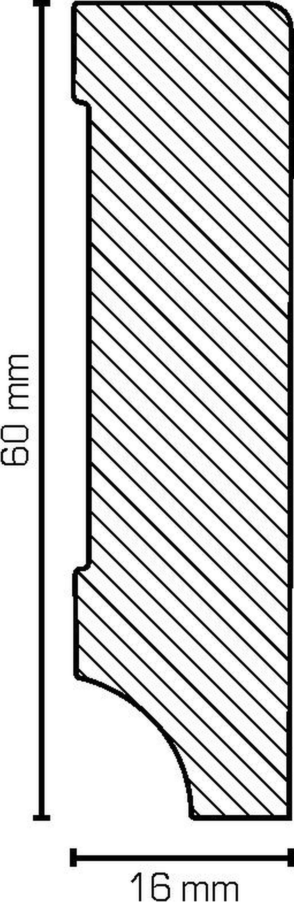 Südbrock Sockelleiste Sockelleiste weiß Holz 16 x 60 mm Kiefer lackiert RAL 9010 Fußleiste, L: 240 cm, H: 6 cm, 1-St.