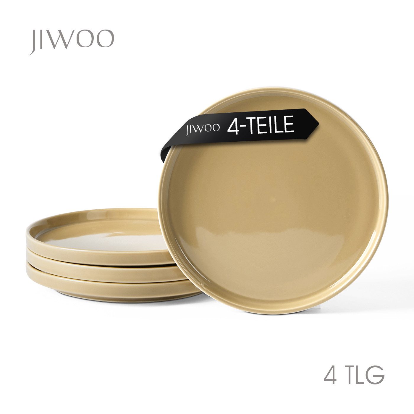 JIWOO Teller 4er Ø21cm,Frühstücksteller Steakteller Pastateller Brotteller Plate, (4 St), Keramik Hochwertiges Tellerset Braun Mikrowellen spülmaschinenfest