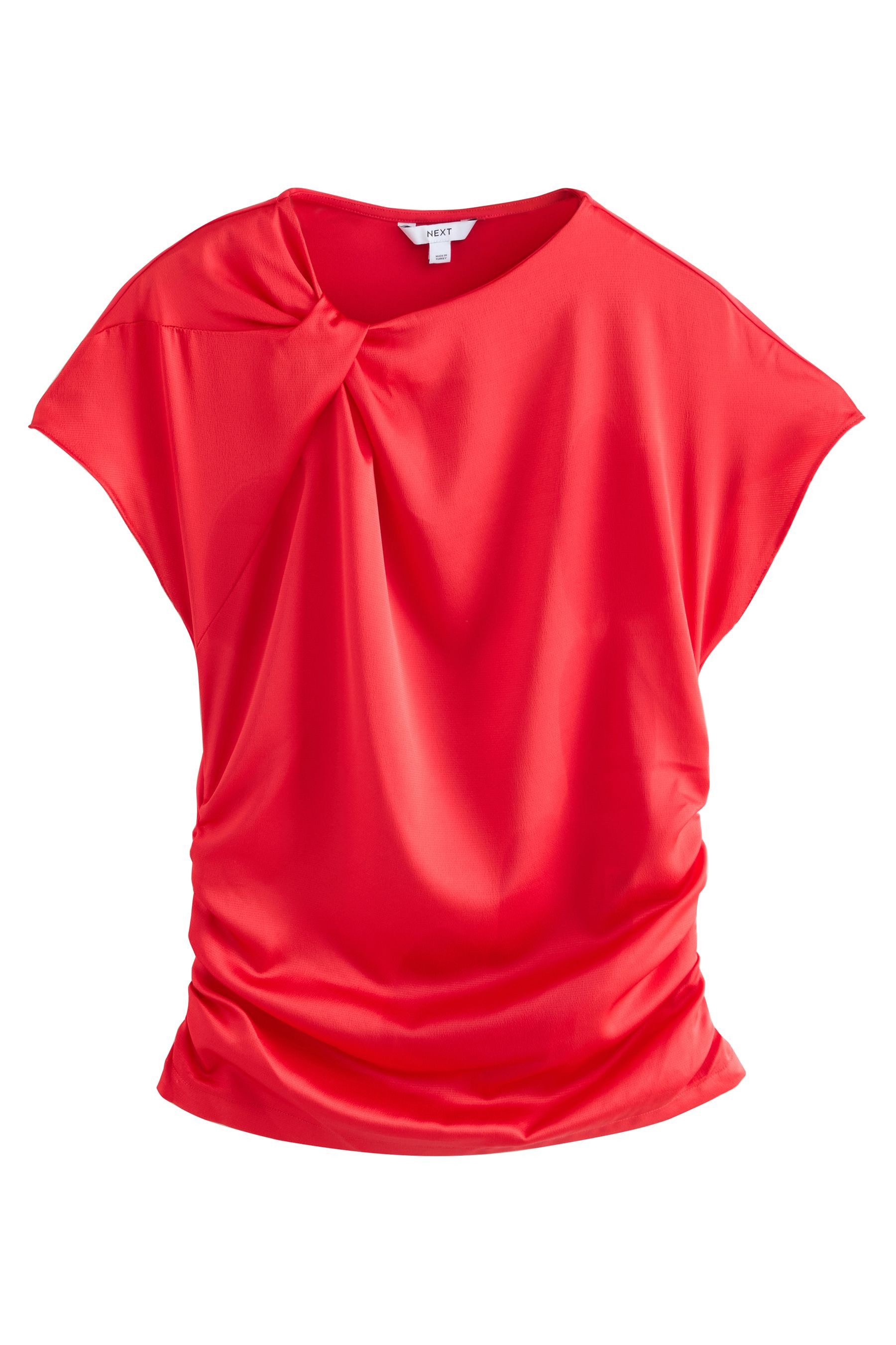 Next Kurzarmbluse Gerafftes Satin-Oberteil mit kurzen Ärmeln (1-tlg) günstig online kaufen