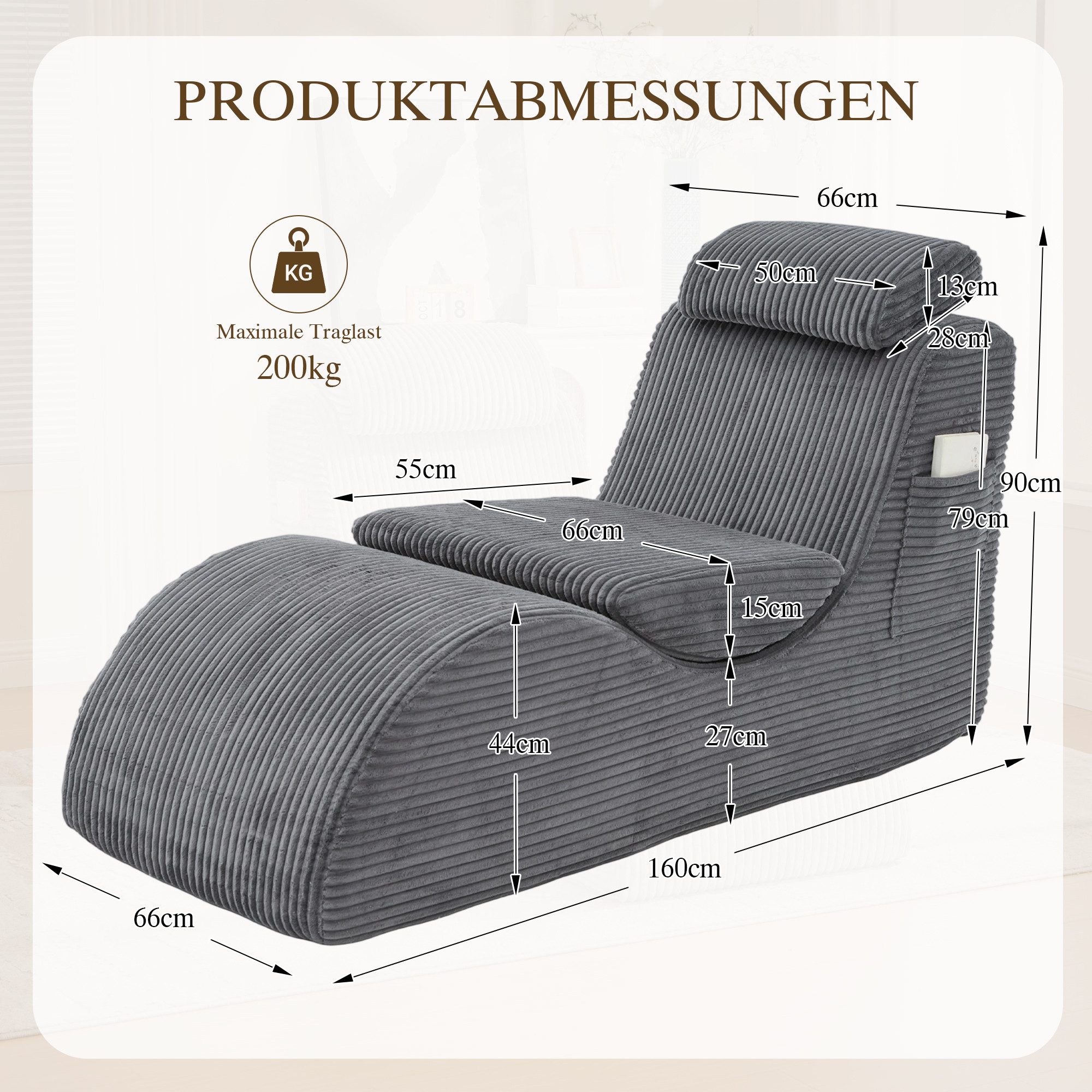 KLAM HOME Relaxsessel Moderner Relaxsessel Ergonomisch Cord Stoff Mit Seitentasche (Kompressionsschaum Schnelle Rückfederung Abnehmbare Sitzauflage), Einzelsessel Für Wohnzimmer Homeoffice Leseecke