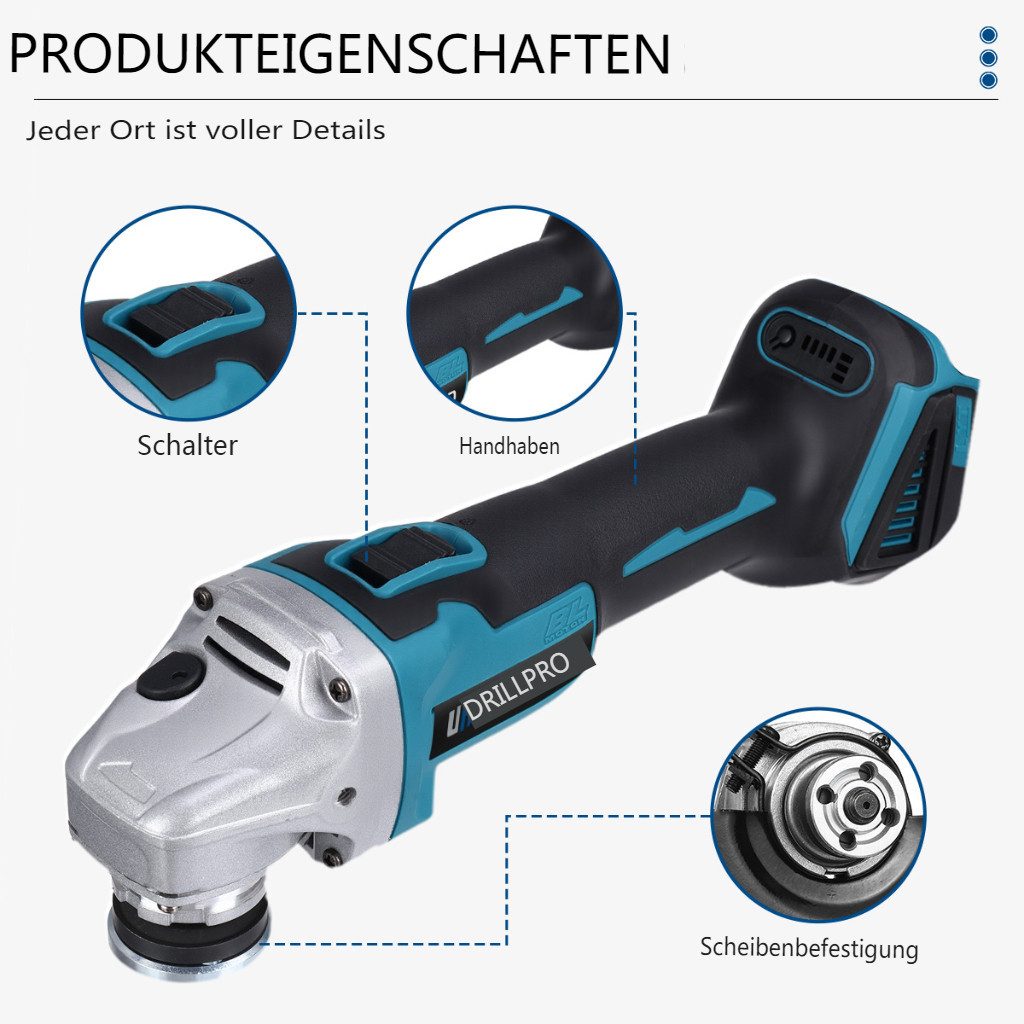 Insma Elektrowerkzeug-Set 4 IN 1 Multi Werkzeugsatz, 4-tlg., Schlagschrauber, Winkelschleifer, Bohrhammer & Bohrmaschine, Bürstenlosen Motoren, inkl. 2 Akkus un – Bild 5 von 5