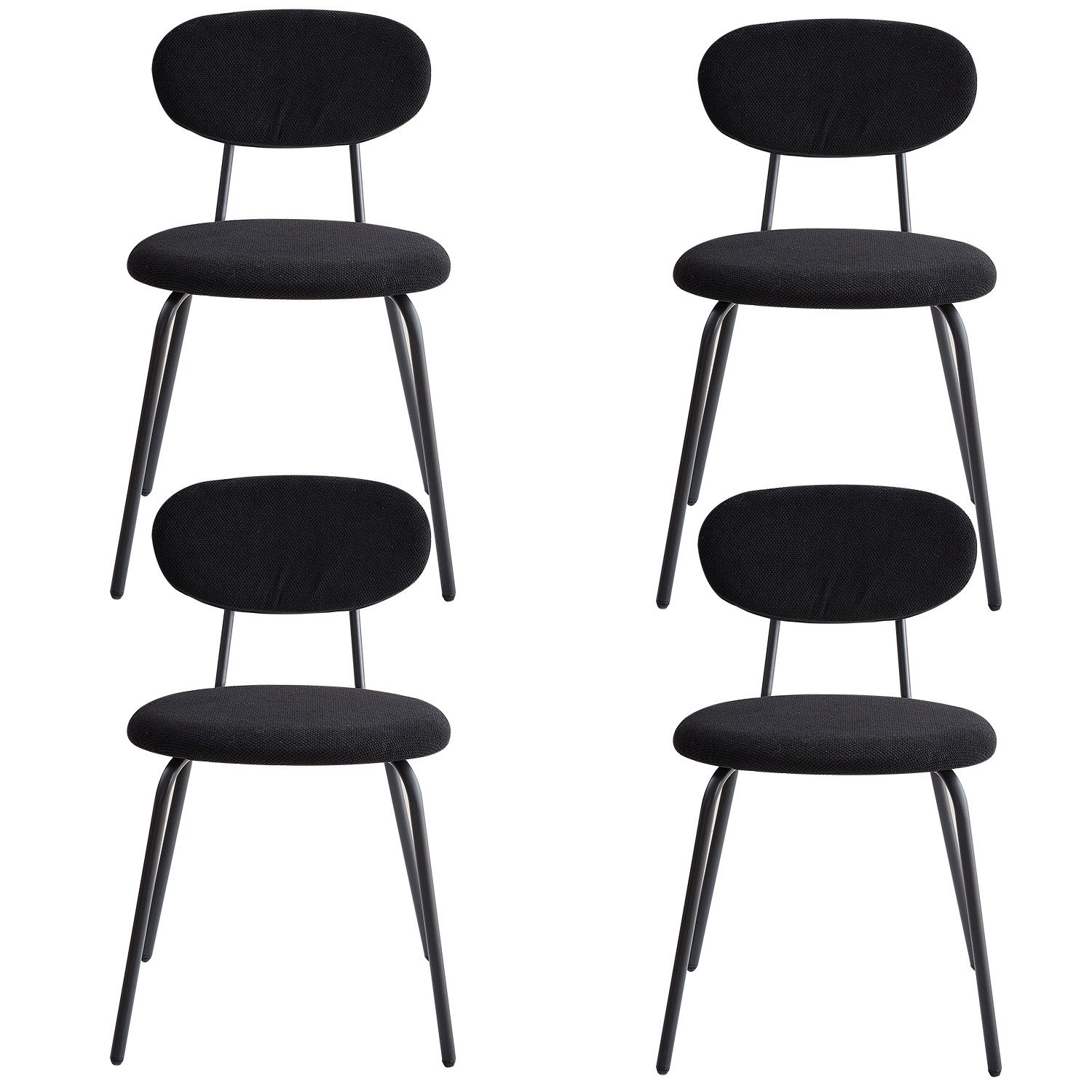 GrandCA HOME Esszimmerstuhl 4/6er Set Moderner Küchenstuhl, Stoffbezogen, Metallbeine, Stapelbar (4 St), mit ergonomischem und komfortablem Design, Schwarz