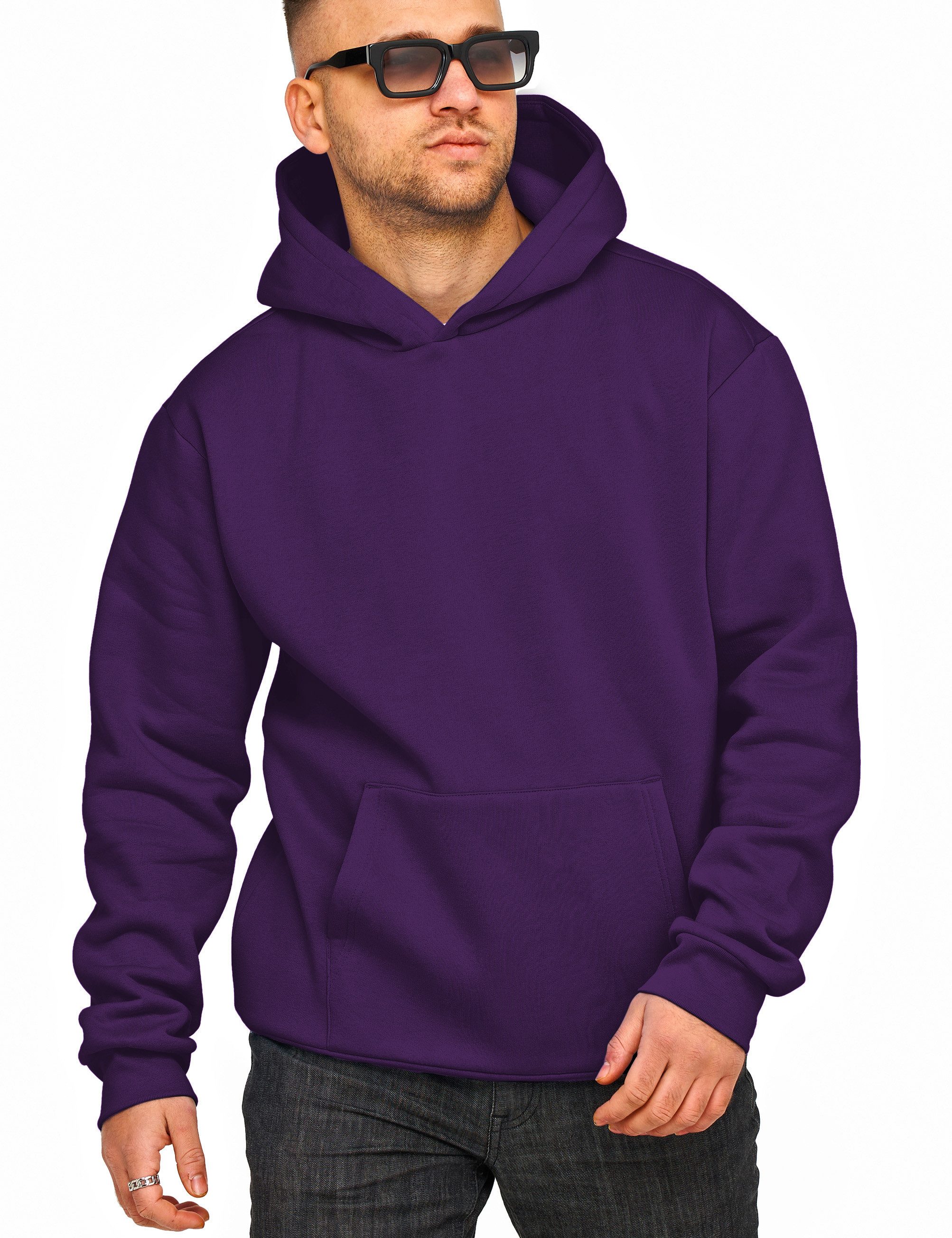 DAILY COTTON Hoodie im Oversize Schnitt Unifarben - Kapuzenpullover Loose-Fit Herren Basic Kapuzen-Sweatshirt Oversized Raglan Sweater