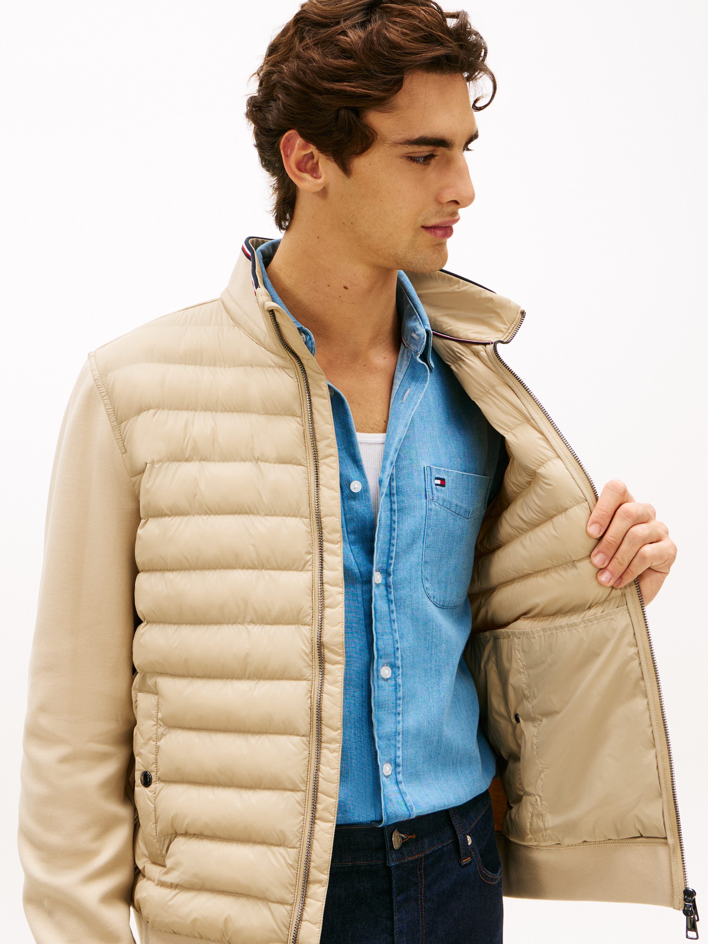 Tommy Hilfiger Steppjacke MIX MEDIA mit Stehkragen unifarben, casual, regular fit, Baumwollmix
