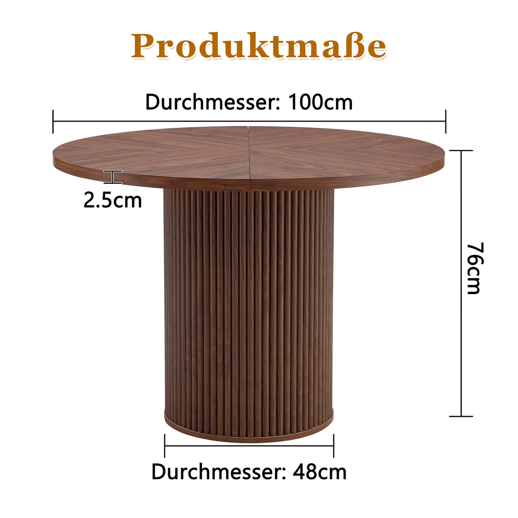 JUFU Esstisch aus MDF, rund ca. 100 cm Ø, Wohnzimmertisch, Couchtisch, Küchentisch (1-St), Modernes Holz-Design für Esszimmer & Küche
