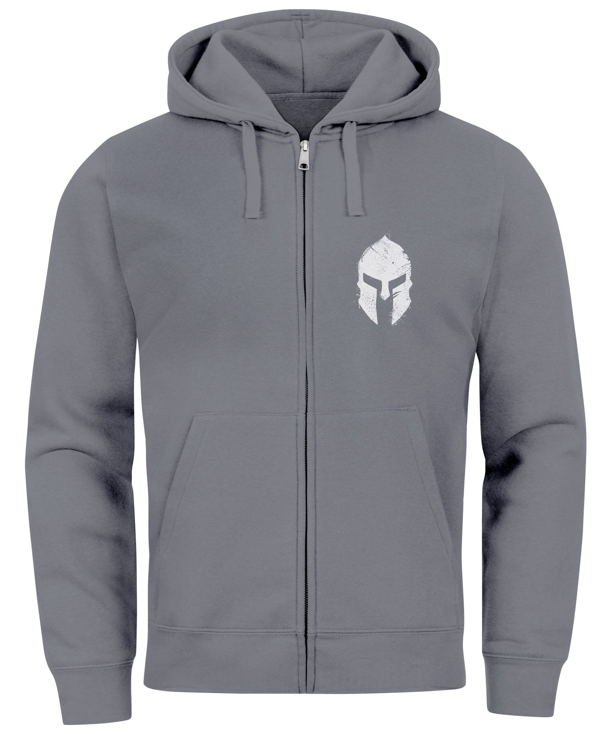 Sweatjacke Herren Sweatjacke Kapuze Zip Hoodie mit Print Aufdruck Sparta Helm