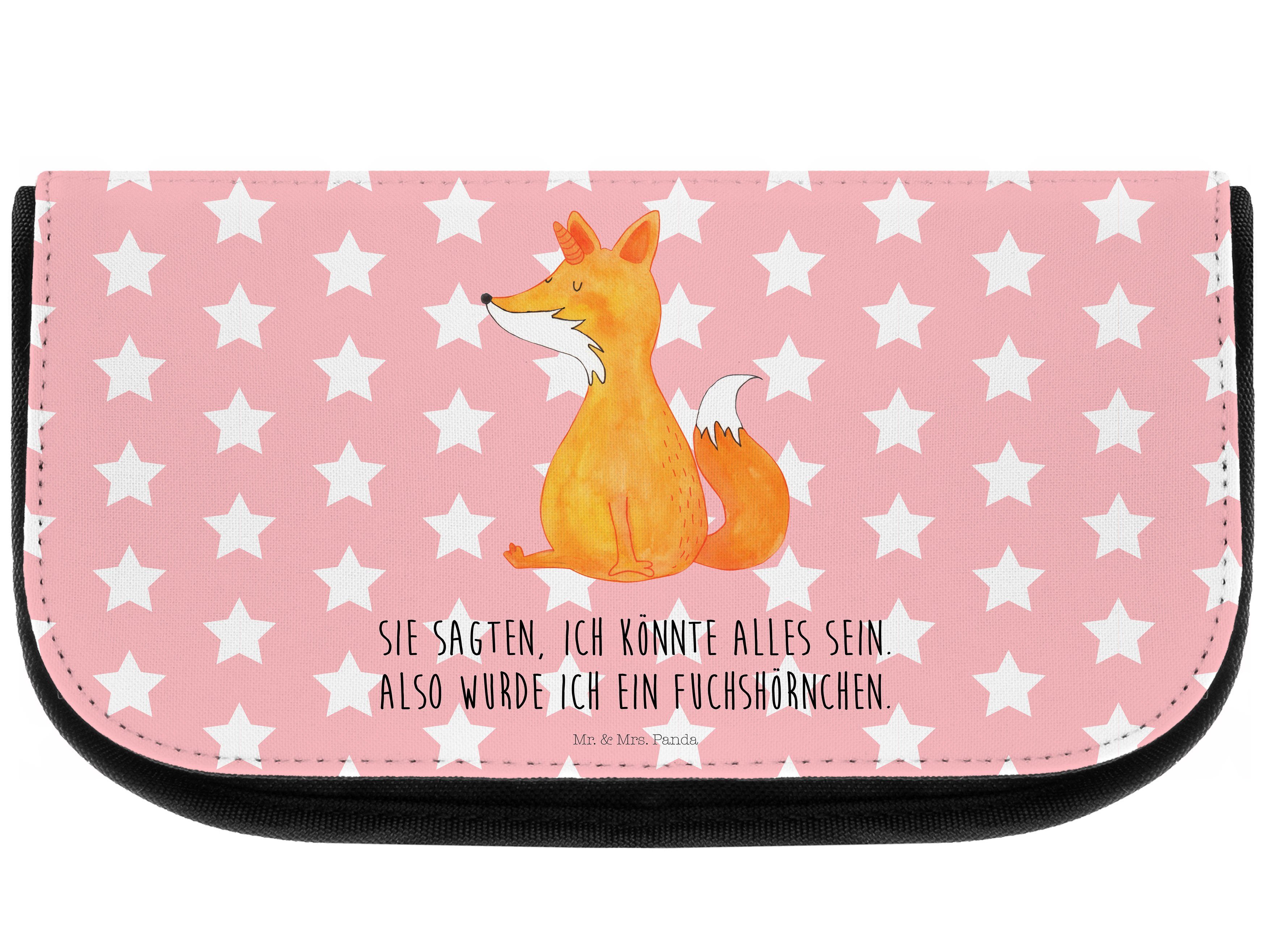 Mr. & Mrs. Panda Kosmetiktasche Einhorn Fuchs - Rot Pastell - Geschenk, Unicorn, Einhorn Deko, Kultur (1-tlg), Einzigartiges Design