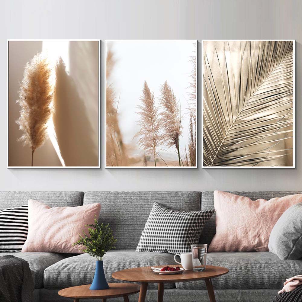 trends for living Wandbild 3Set Beige Pampasgras Bilder Deko Wohnzimmer Sch günstig online kaufen