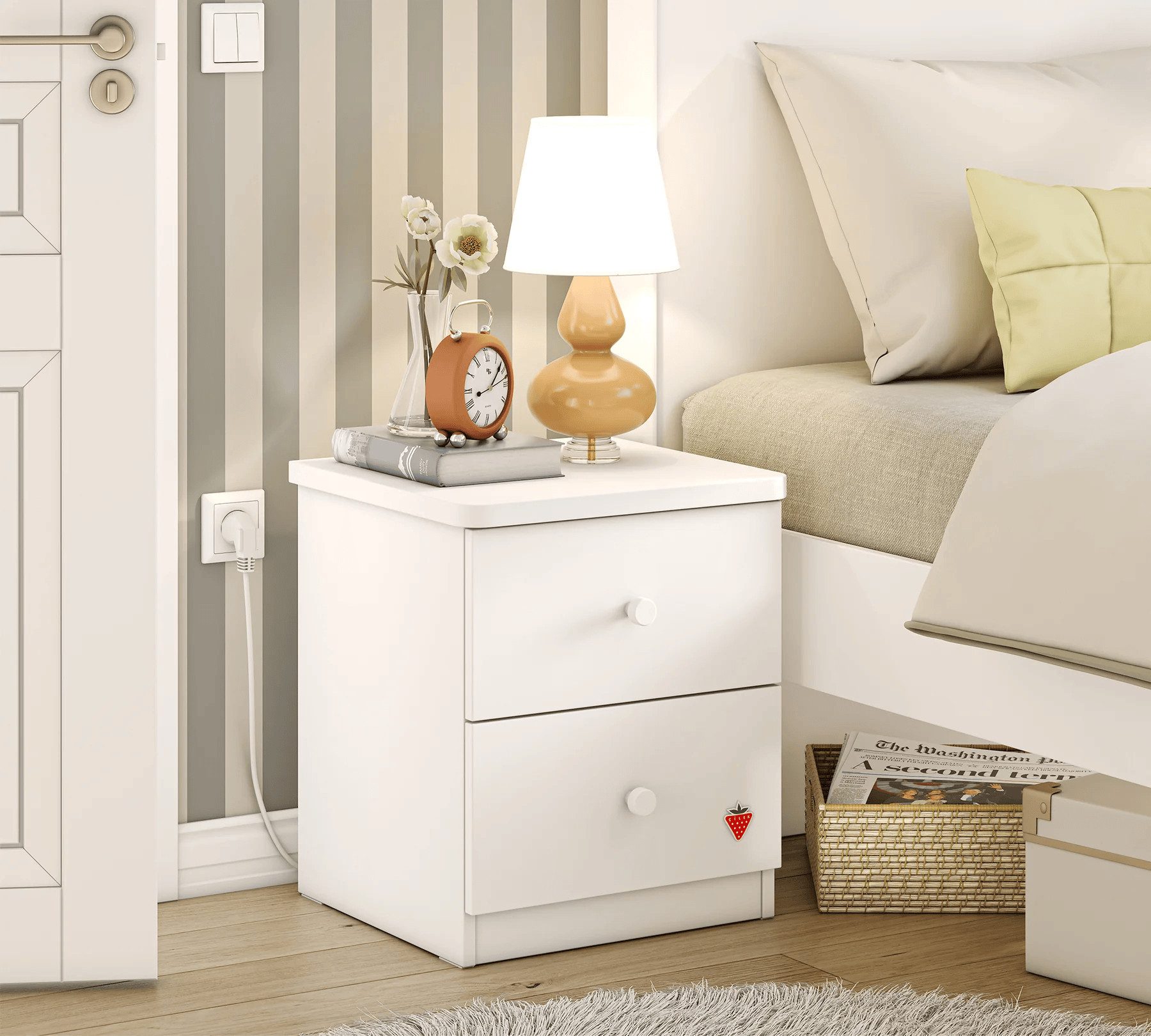 Möbel-Zeit Nachtkommode VARIA mit 2 Schubladen & Soft-Close in Creme oder Weiß
