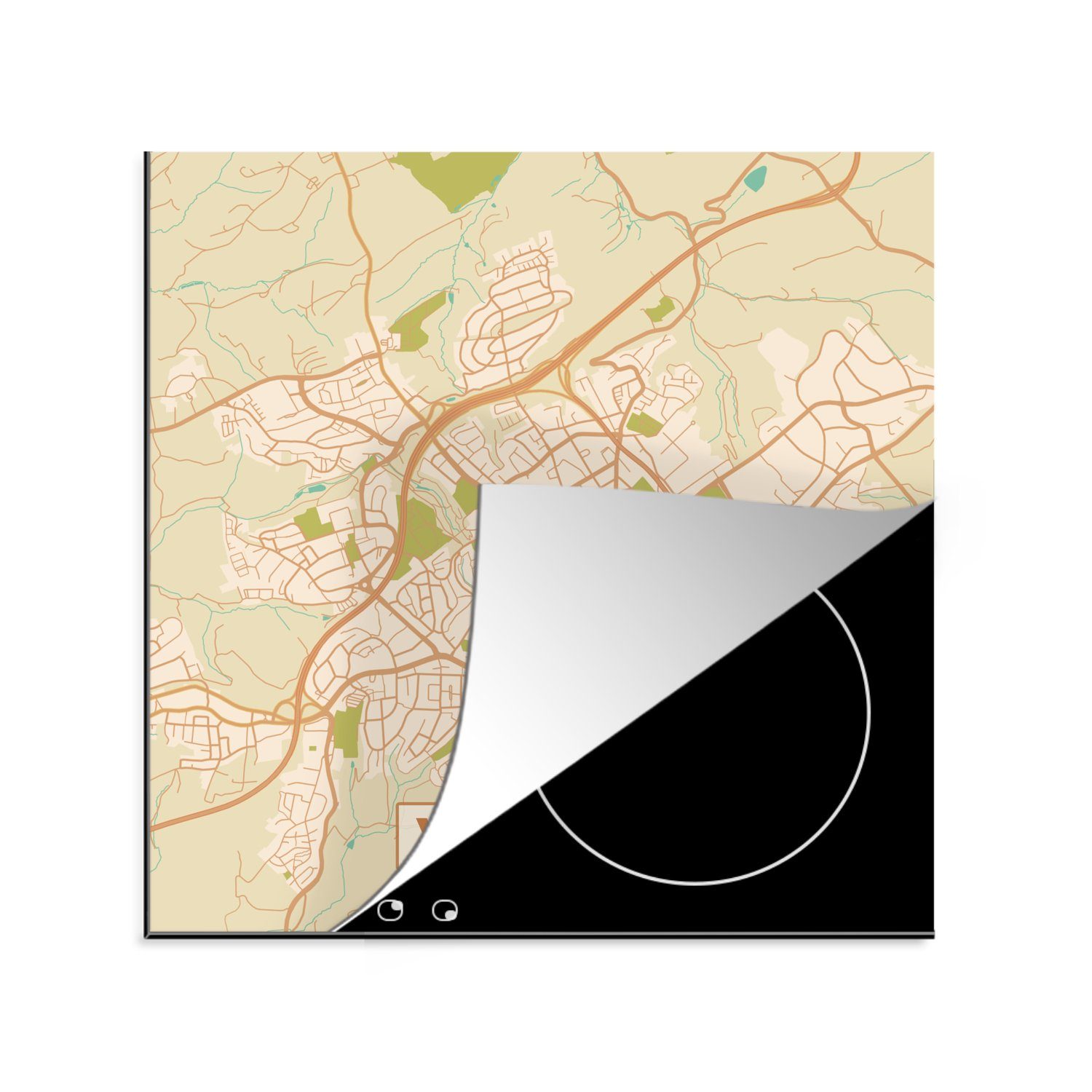 - küche Velbert (1 Herdblende-/Abdeckplatte MuchoWow für cm, Karte - Vinyl, Arbeitsplatte tlg), Karte, 78x78 - Ceranfeldabdeckung, Jahrgang