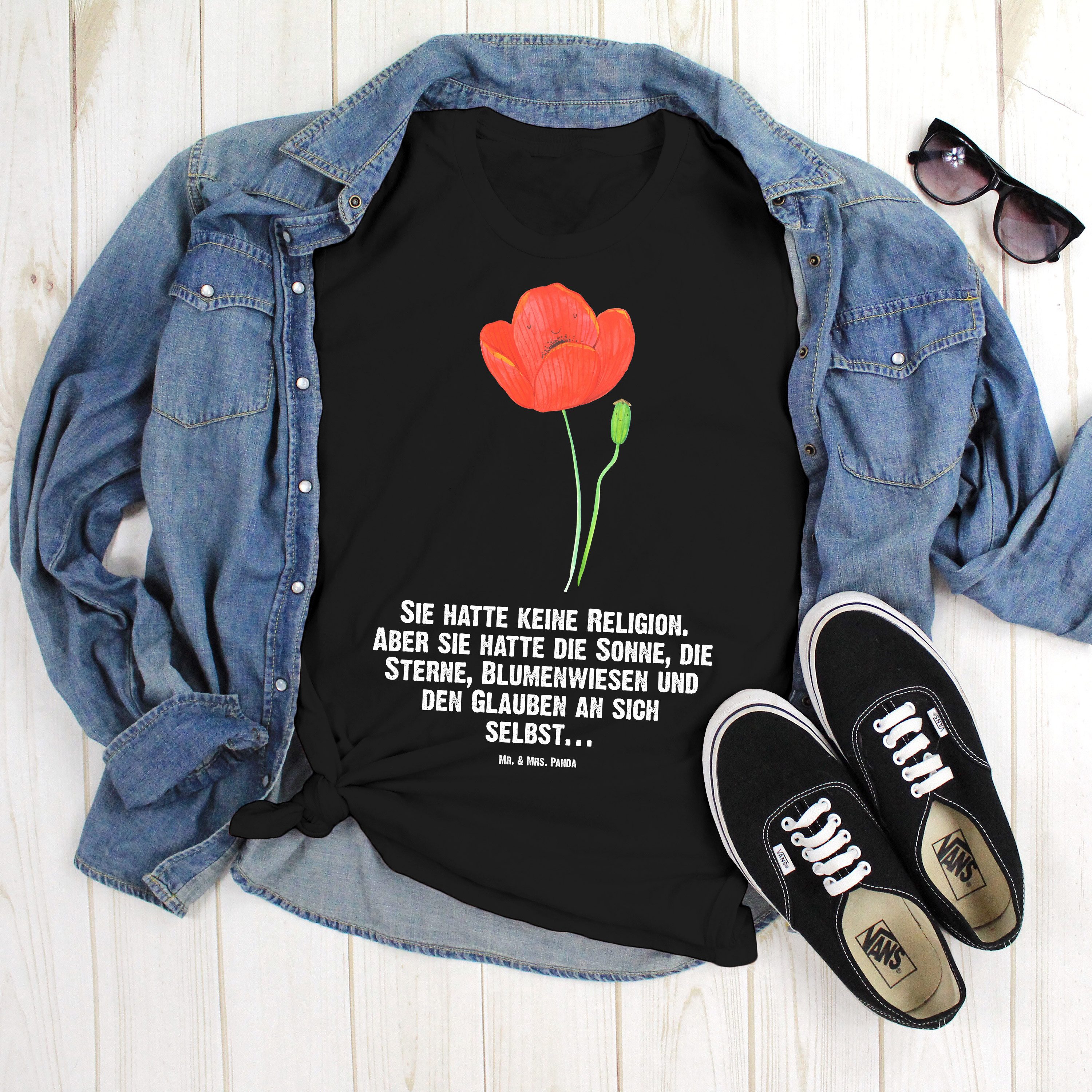 Mr. & Mrs. Panda T-Shirt Blume Mohnblume, Größe XL T-Shirt, Schwarz, Garten, Mohn, Religion, S (Packung) Mohn T-Shirt Naturliebe