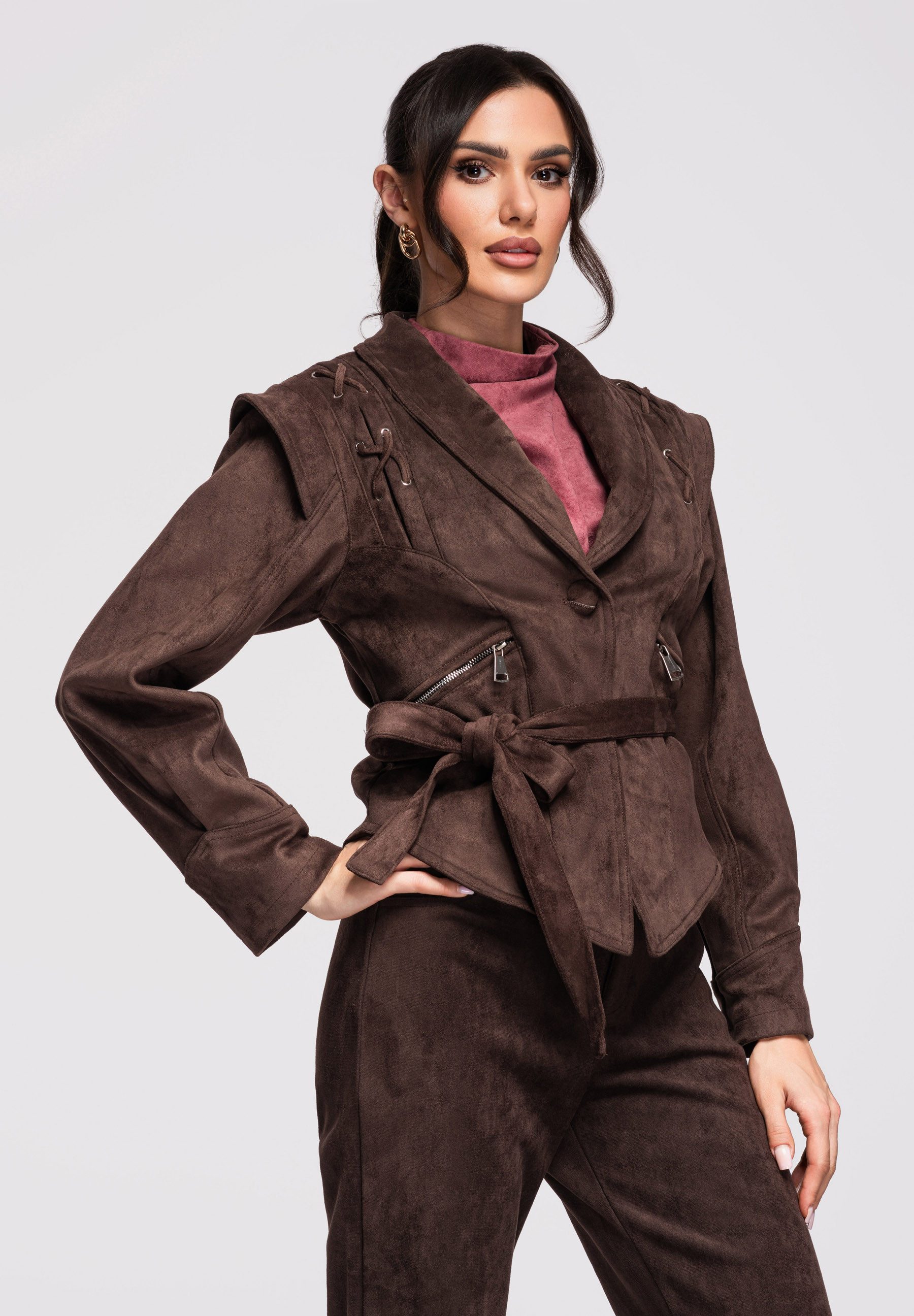 OMBRE Lederimitatjacke Kurze Damenjacke in Veloursoptik – Urbanes Power Dressing