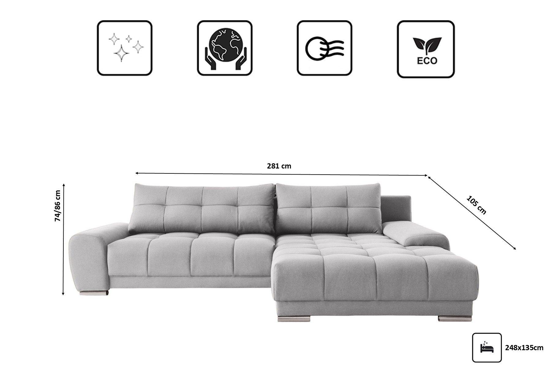 Kaiser Möbel Ecksofa mit schlaffunktion und bettkasten, Eckcouch WAVE, Ecksofa