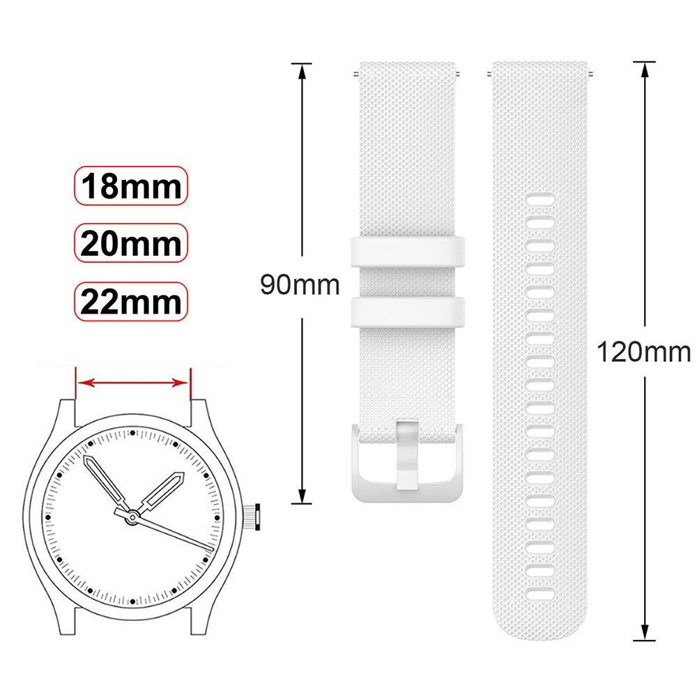 Rosnek Smartwatch-Armband 18/20/22mm, Premium-Silikonkautschuk, für mit wasserfest, Männer und Edelstahlschnalle Sport, Fitness schweiß- Frauen