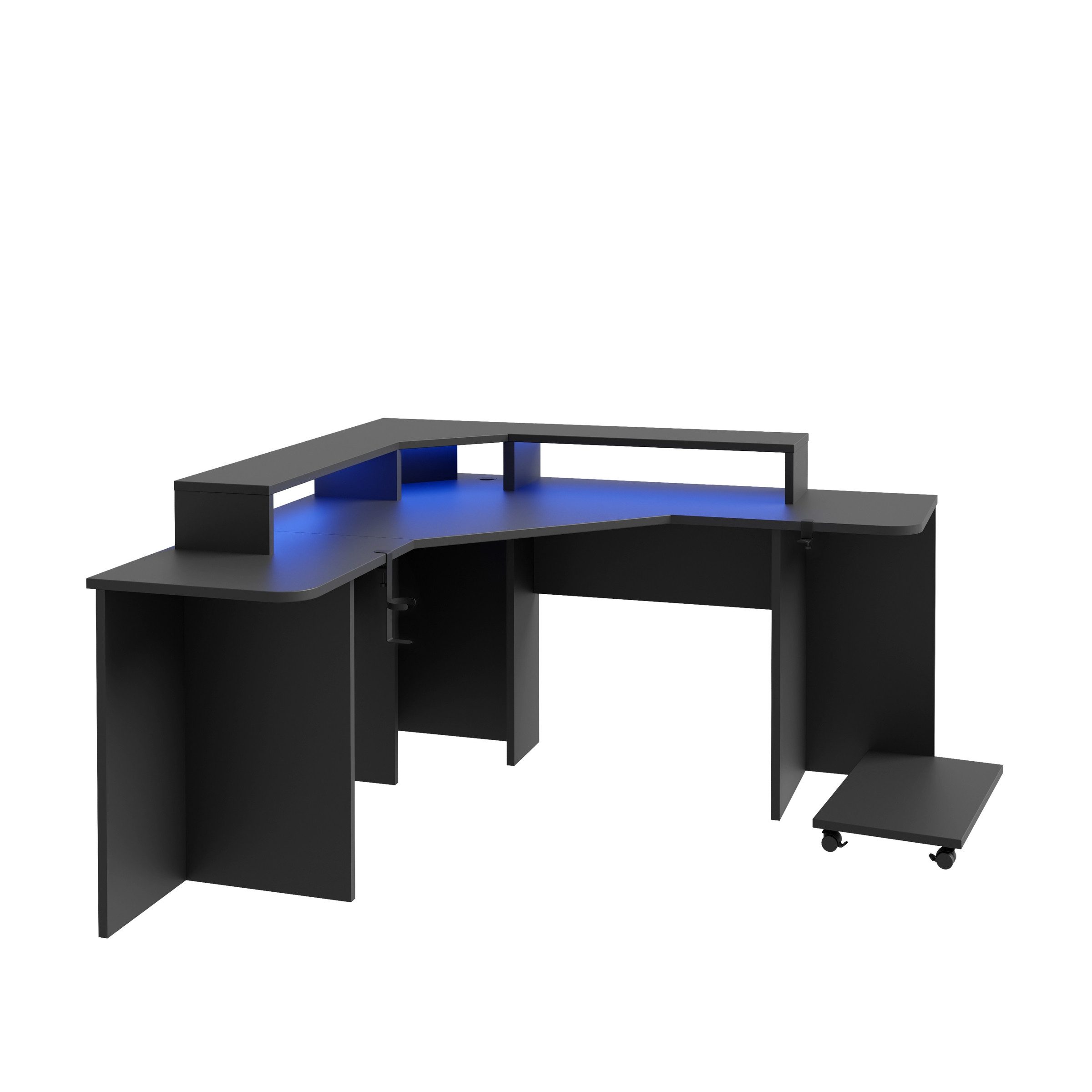 freiraum Eckschreibtisch TEZAUR, Gamingtisch, LED-Wechselbeleuchtung, schwarz - 160x91,1x160cm (B/H/T)