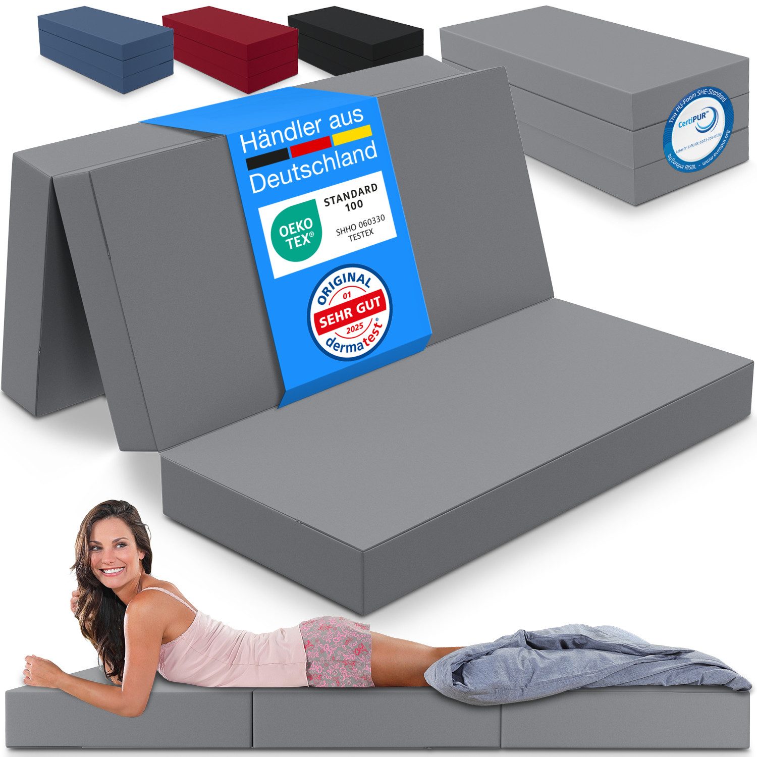 Klappmatratze 3-teilig, Gästematratze mit extra dickem Schaumstoff, ELONEO, günstig online kaufen
