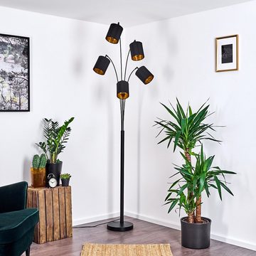 hofstein Stehlampe »Vellai« Stehleuchte aus Metall/Stoff in Schwarz/Gold, ohne Leuchtmittel, 5xE14, moderne Leuchte verstellbare Leuchtenköpfe und Fußschalter